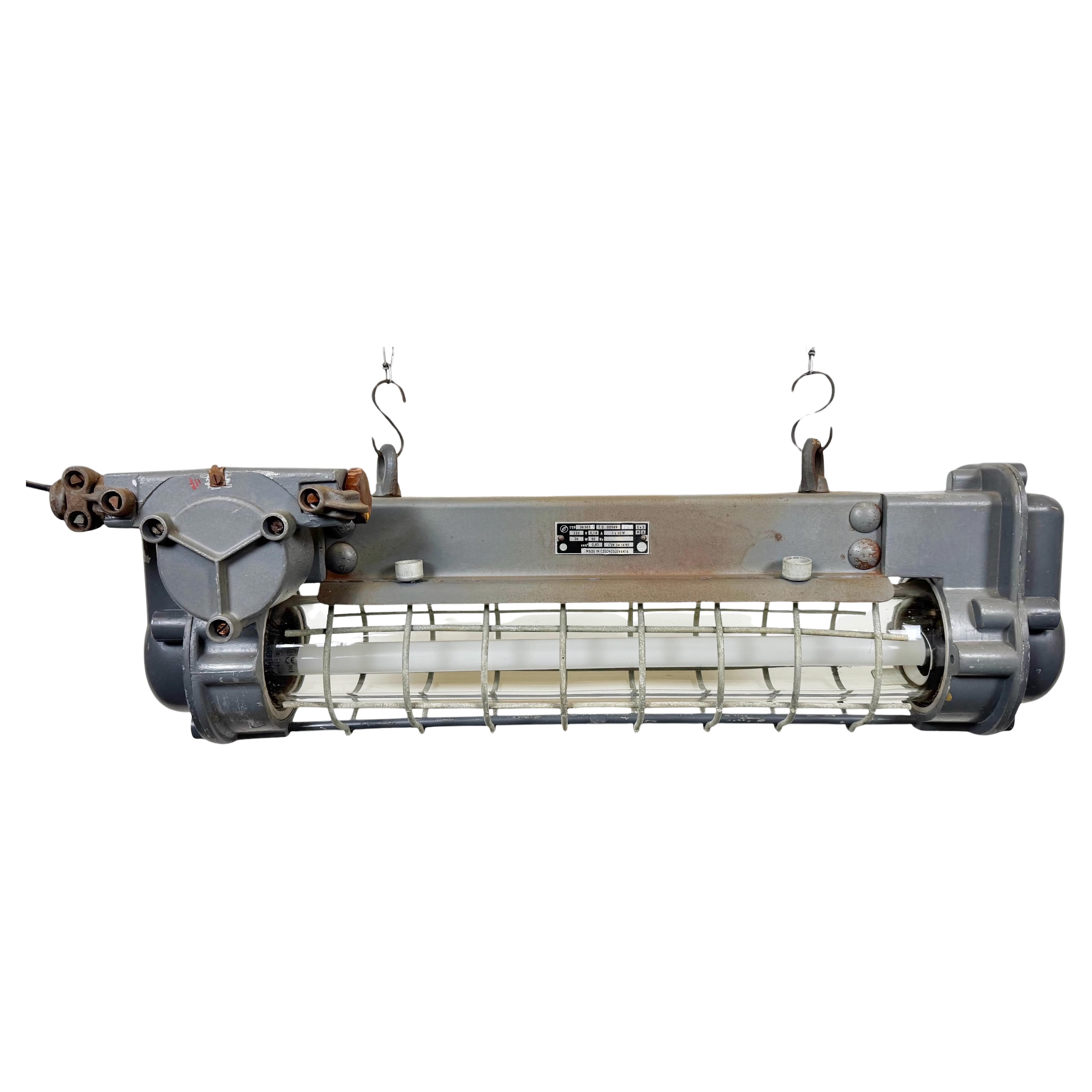 Grey Industrial Hanging Tube Light from Elektrosvit, 1970s For Sale