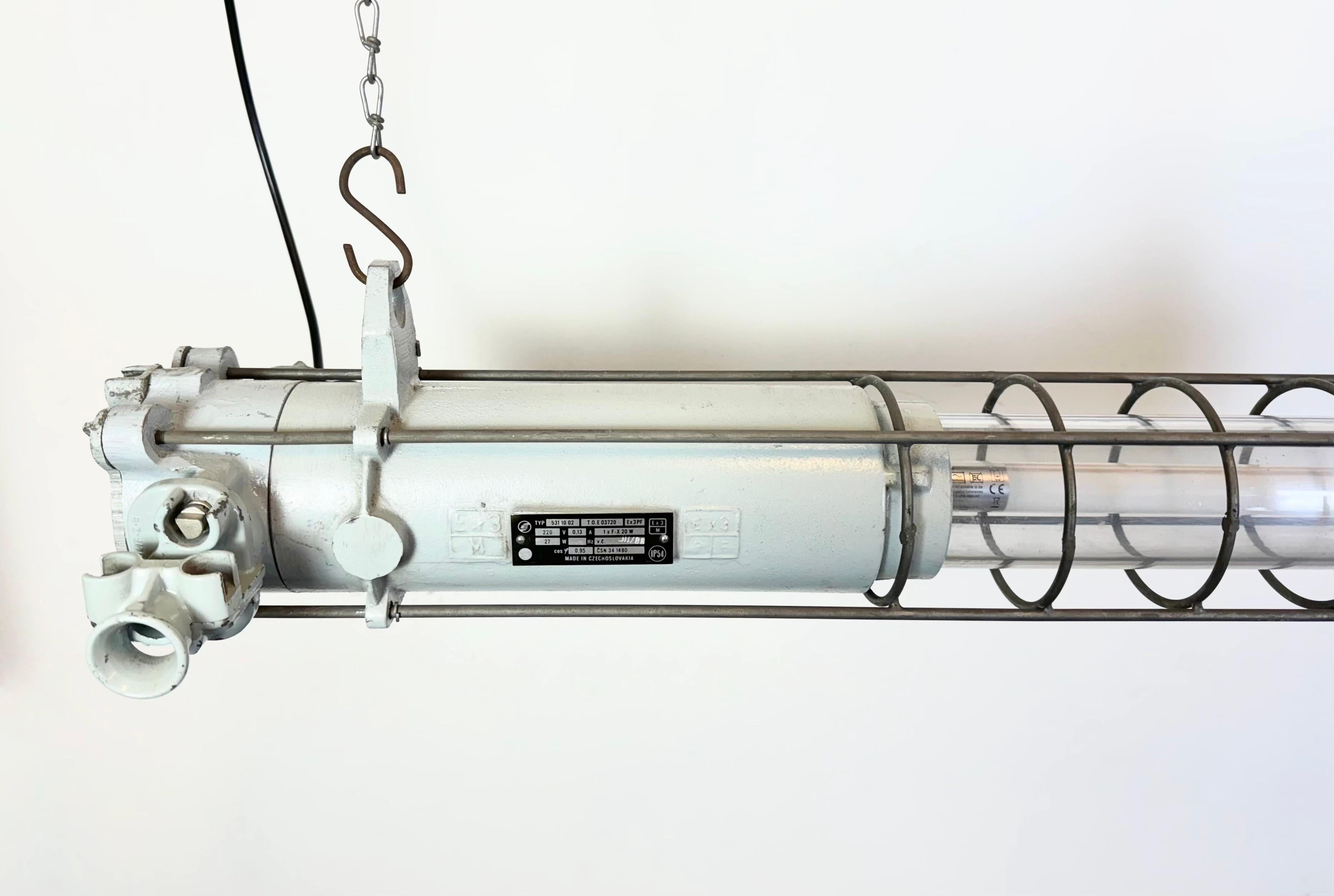 Grey Industrial Hanging Tube Light from Elektrosvit, 1980s For Sale 5