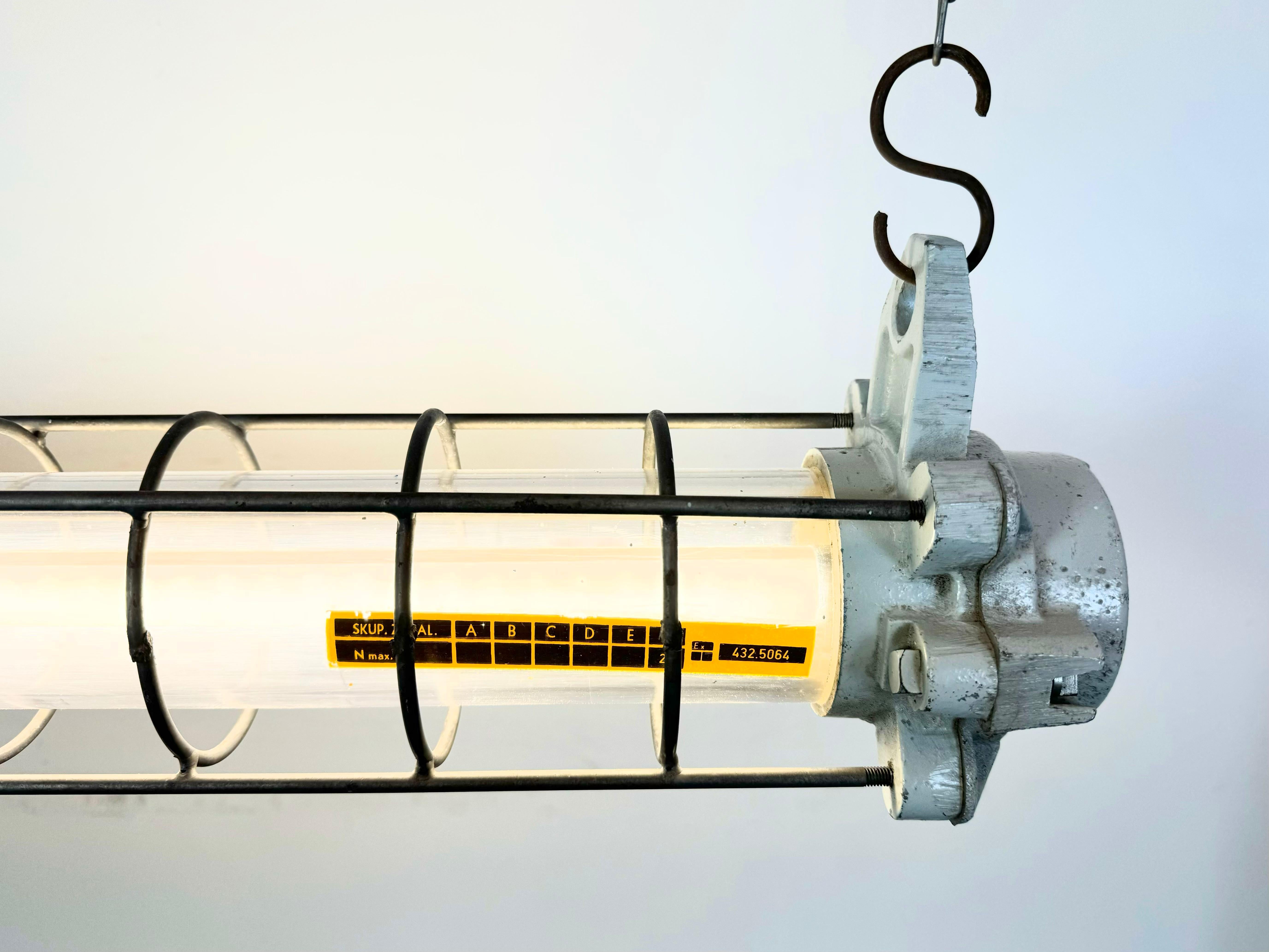 Grey Industrial Hanging Tube Light from Elektrosvit, 1980s For Sale 10