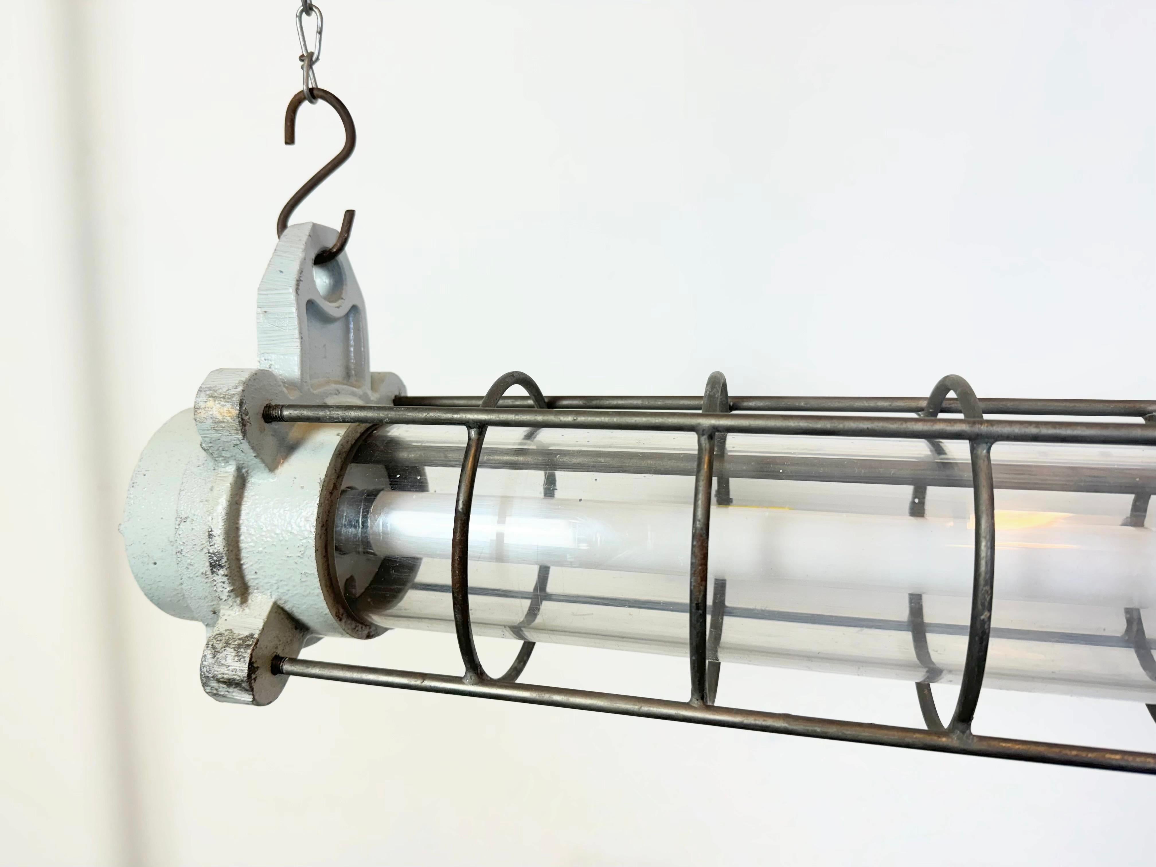 Grey Industrial Hanging Tube Light from Elektrosvit, 1980s For Sale 14