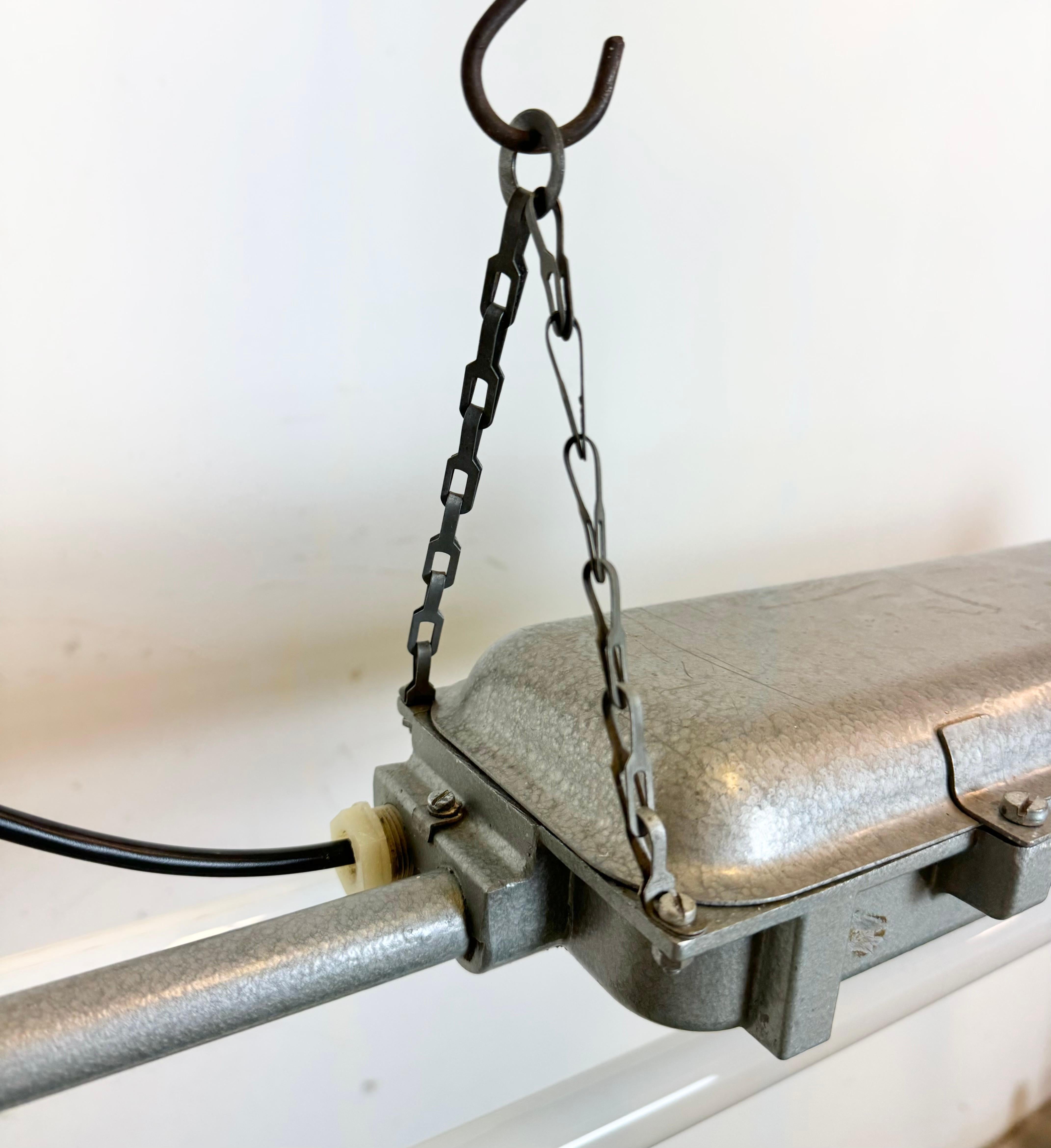 Grey Industrial Hanging Tube Light from Polam Gdansk, 1970s For Sale 4