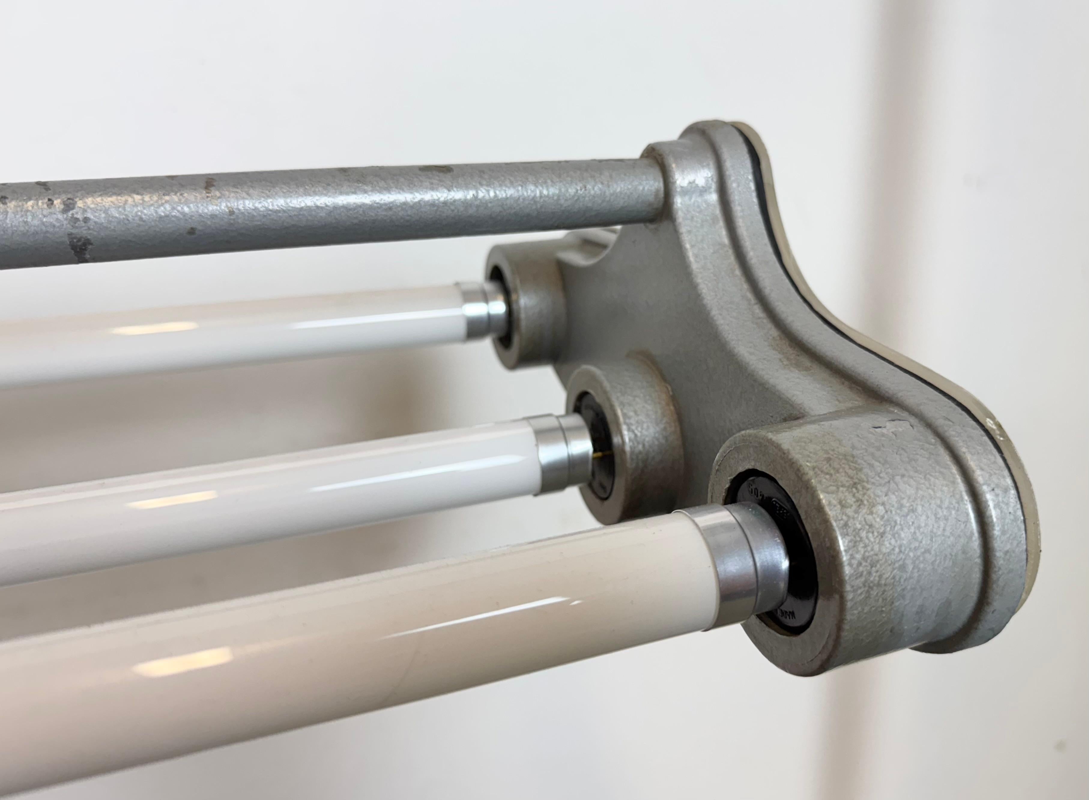 Grey Industrial Hanging Tube Light from Polam Gdansk, 1970s For Sale 4
