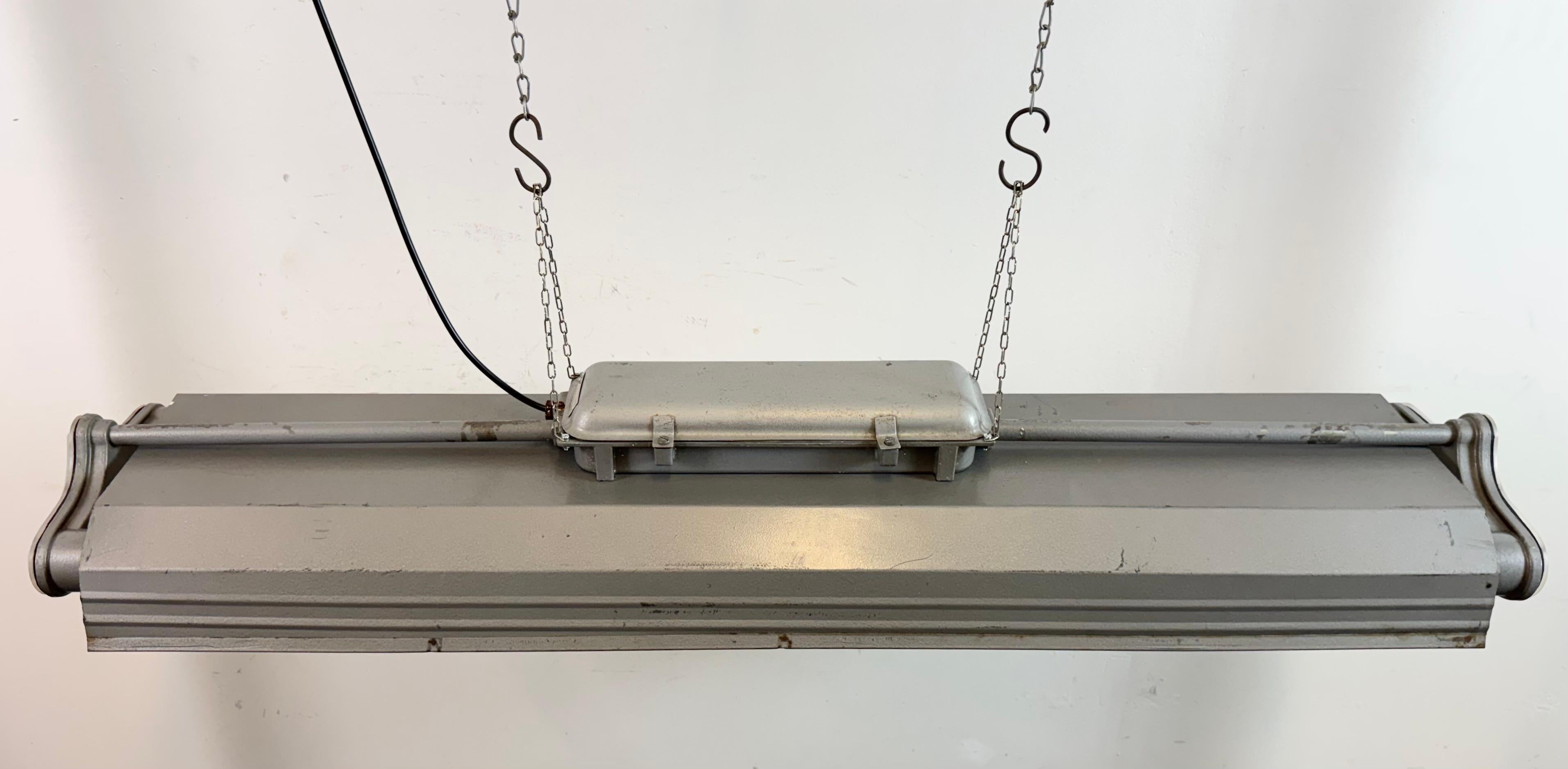 Grey Industrial Hanging Tube Light from Polam Gdansk, 1970s For Sale 4