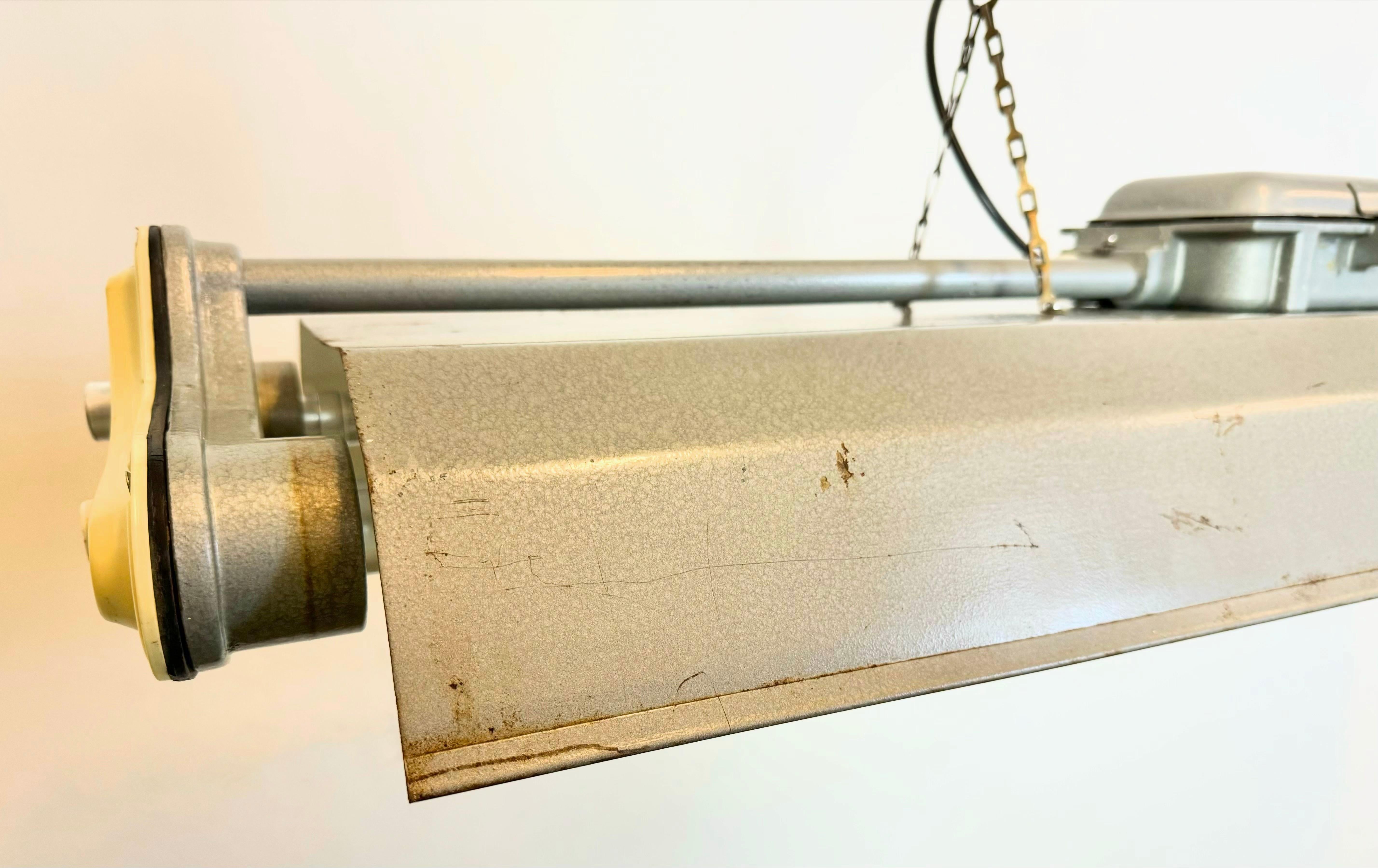 Grey Industrial Hanging Tube Light from Polam Gdansk, 1970s For Sale 5