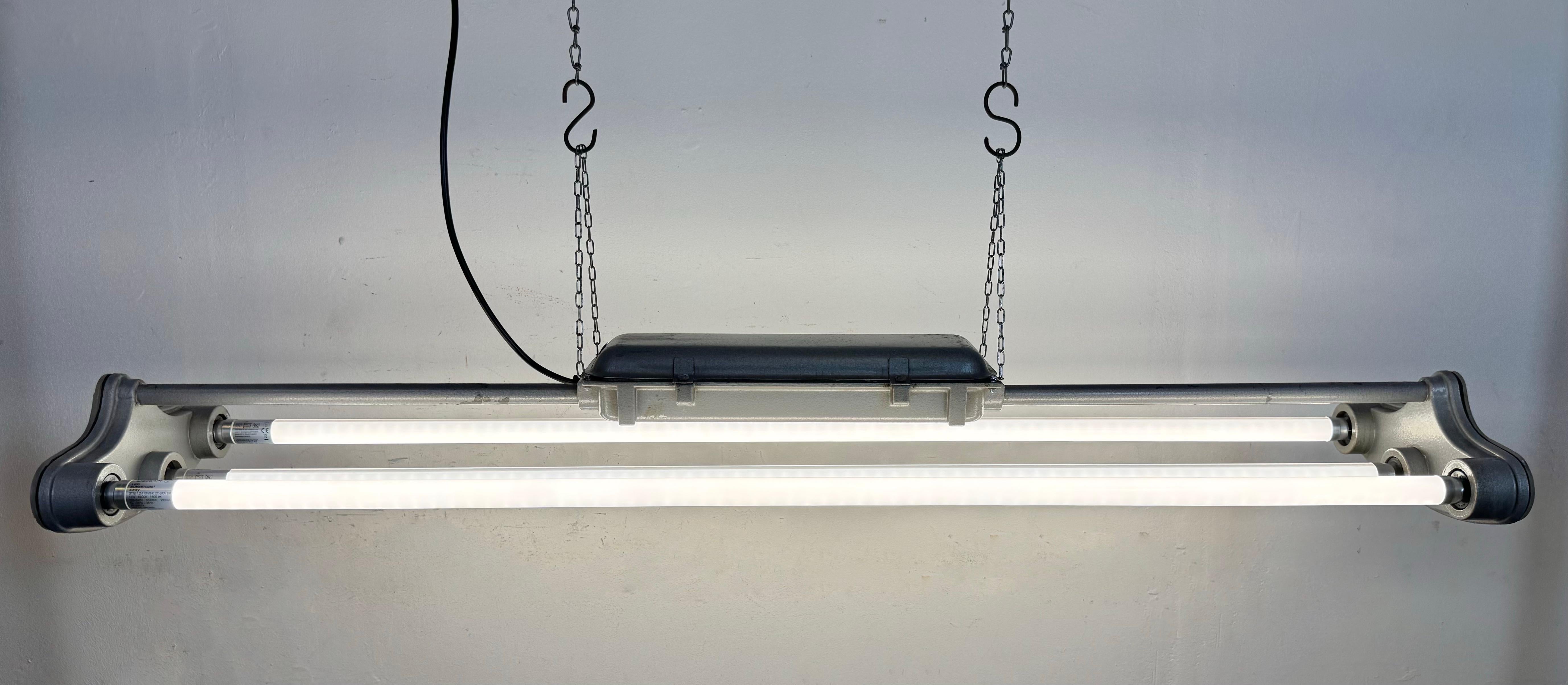 Grey Industrial Hanging Tube Light from Polam Gdansk, 1970s For Sale 5