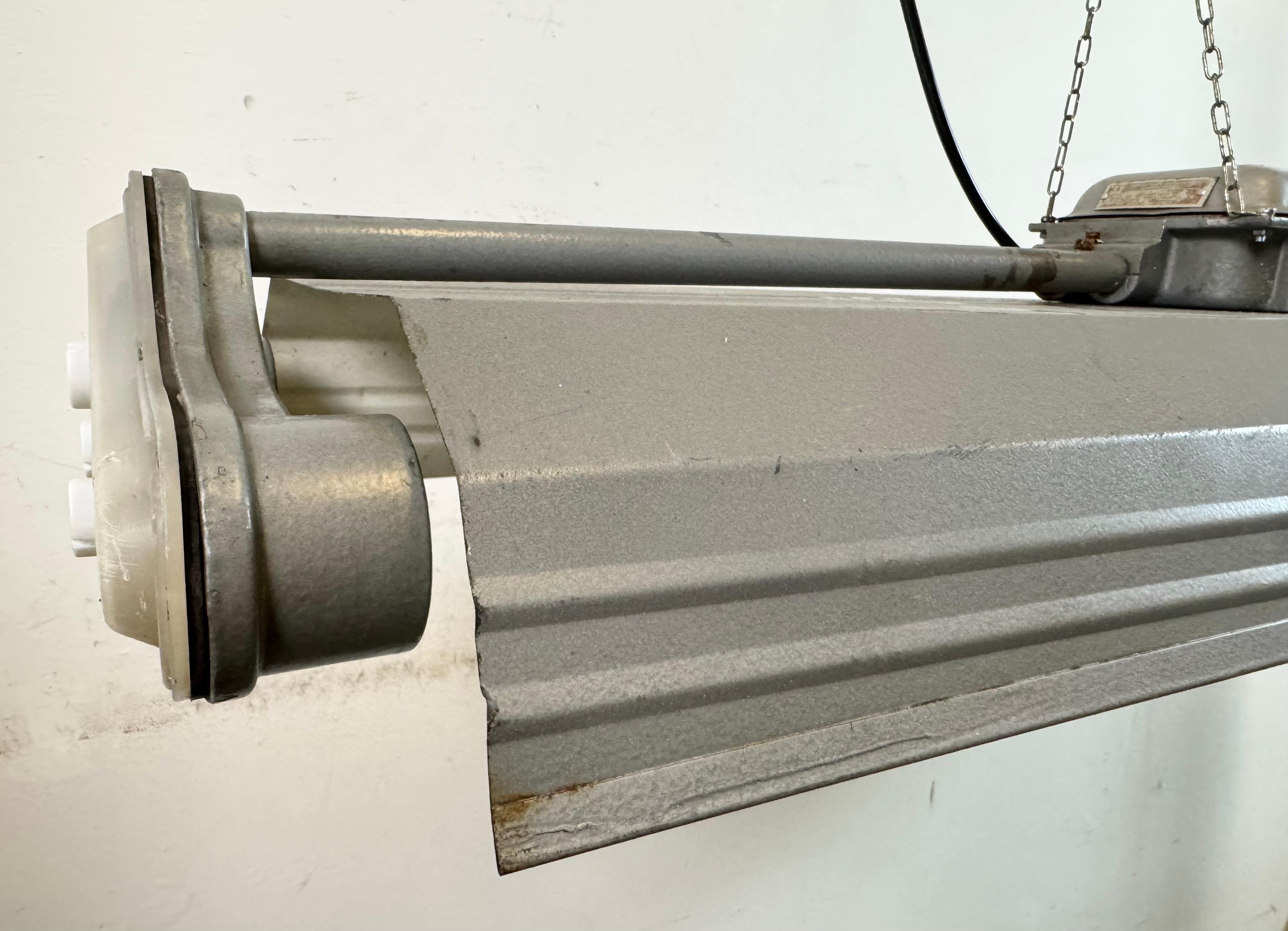 Grey Industrial Hanging Tube Light from Polam Gdansk, 1970s For Sale 5