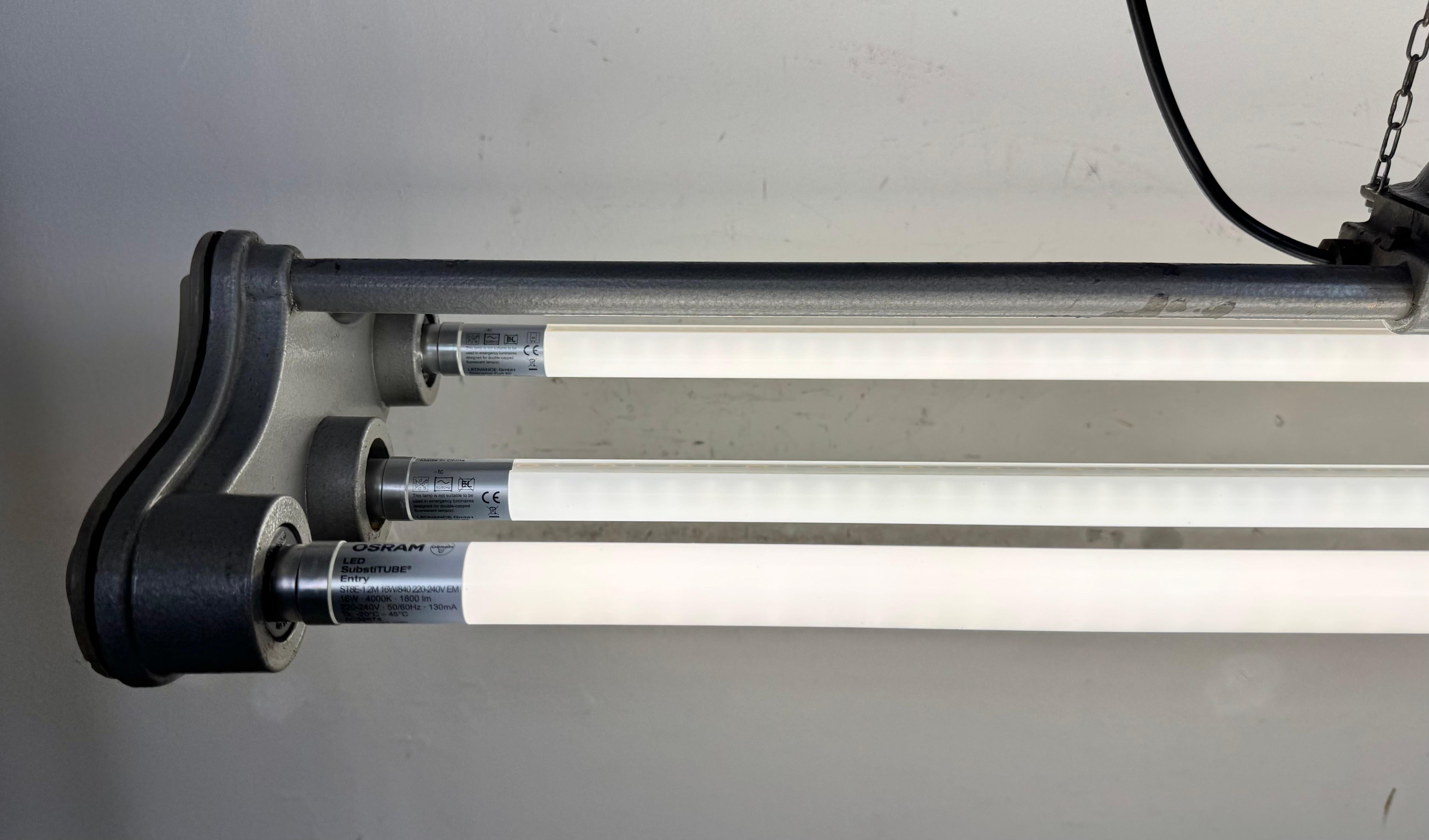 Grey Industrial Hanging Tube Light from Polam Gdansk, 1970s For Sale 6