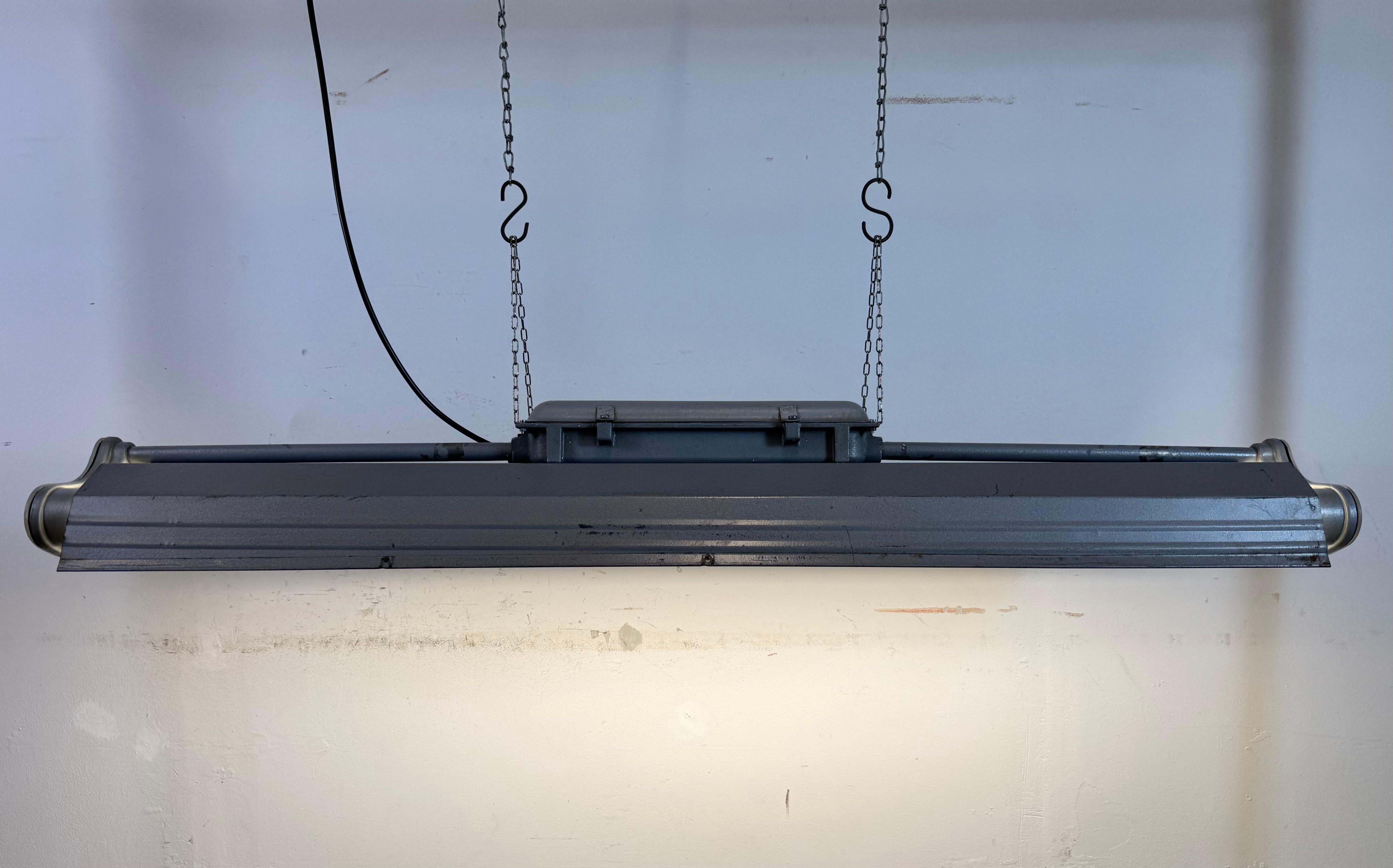 Grey Industrial Hanging Tube Light from Polam Gdansk, 1970s For Sale 6