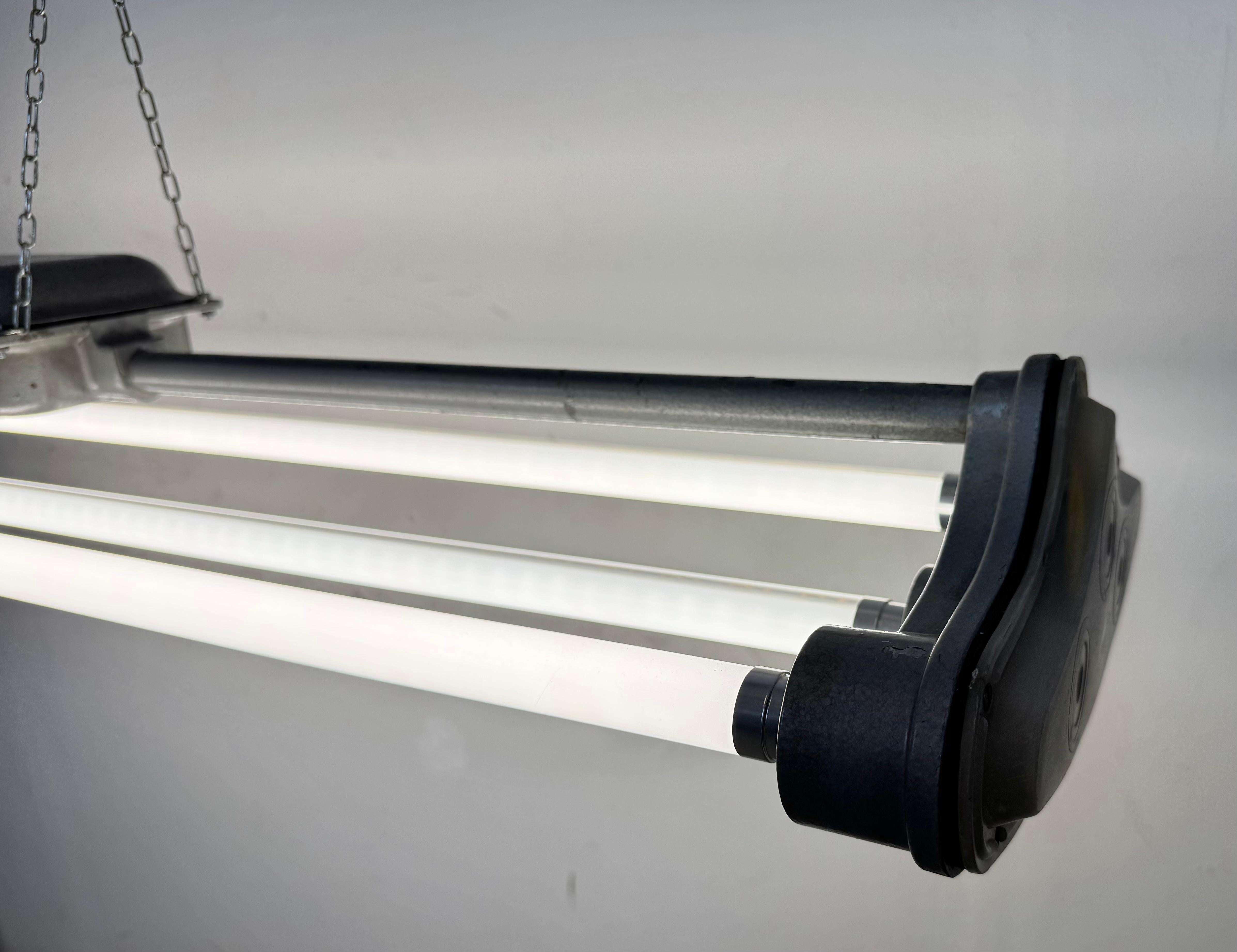 Grey Industrial Hanging Tube Light from Polam Gdansk, 1970s For Sale 7