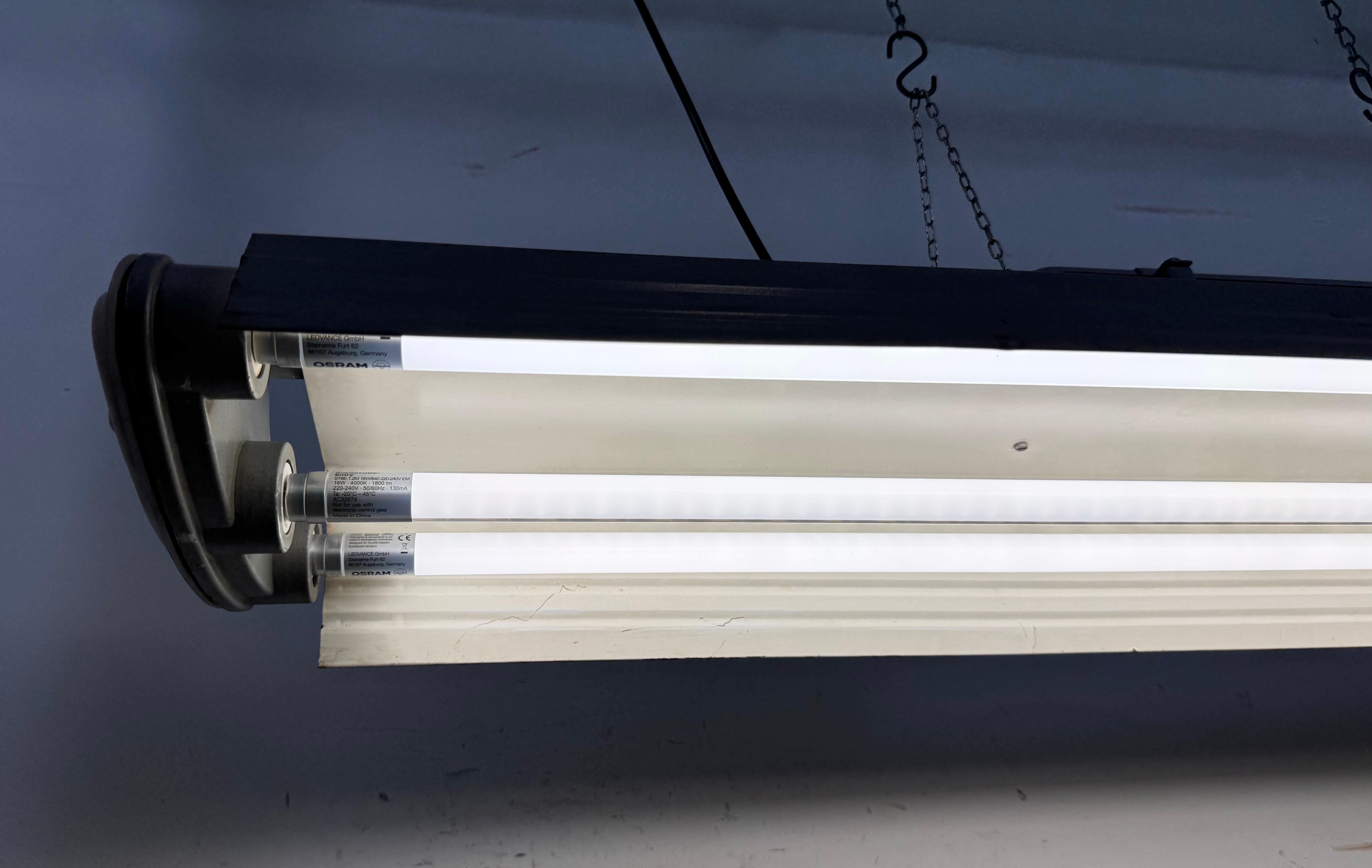 Grey Industrial Hanging Tube Light from Polam Gdansk, 1970s For Sale 7