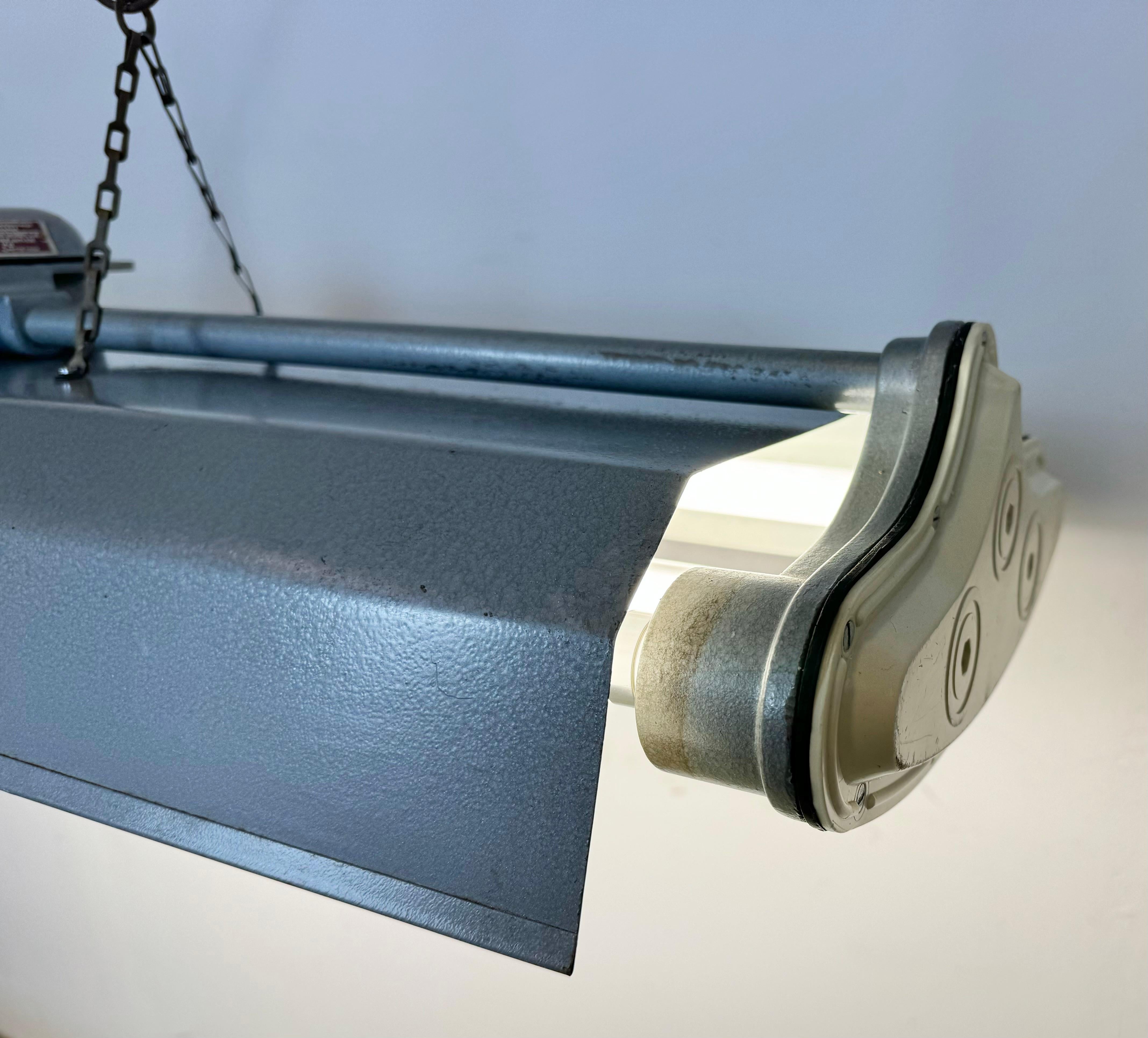 Grey Industrial Hanging Tube Light from Polam Gdansk, 1970s For Sale 8
