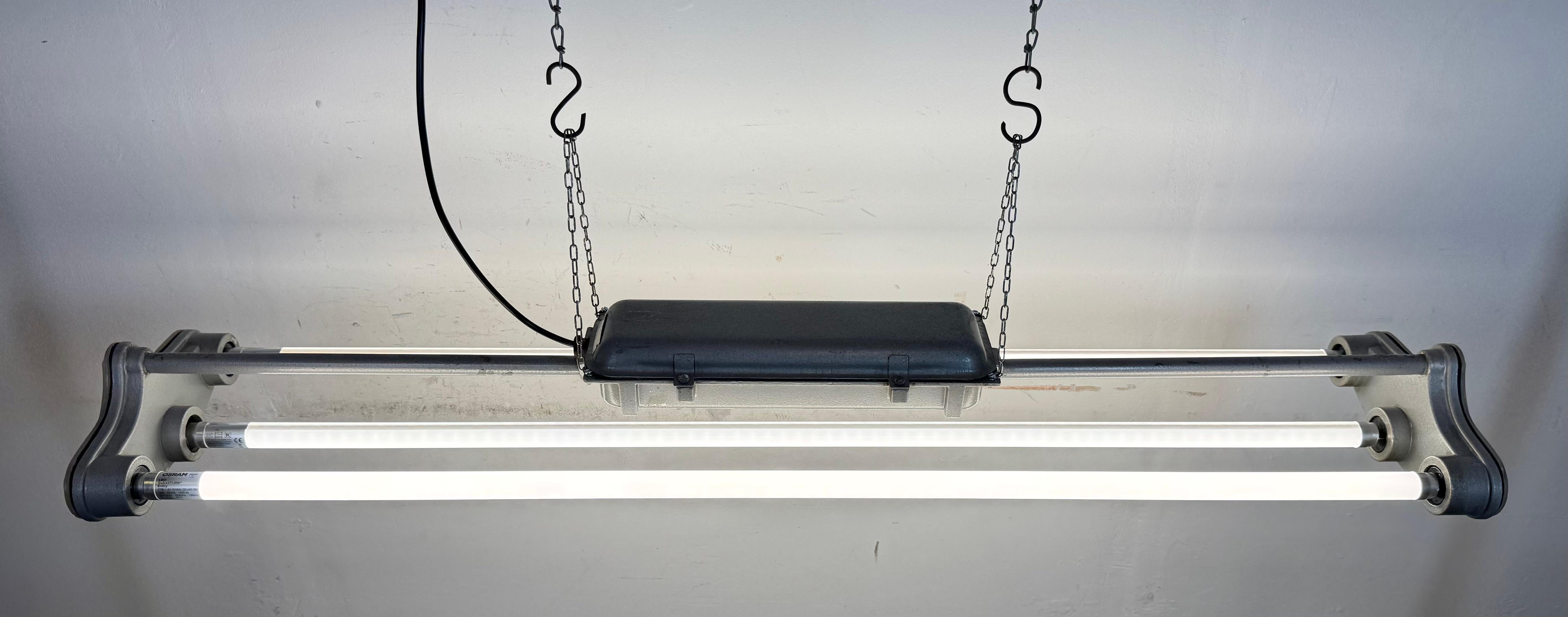 Grey Industrial Hanging Tube Light from Polam Gdansk, 1970s For Sale 8
