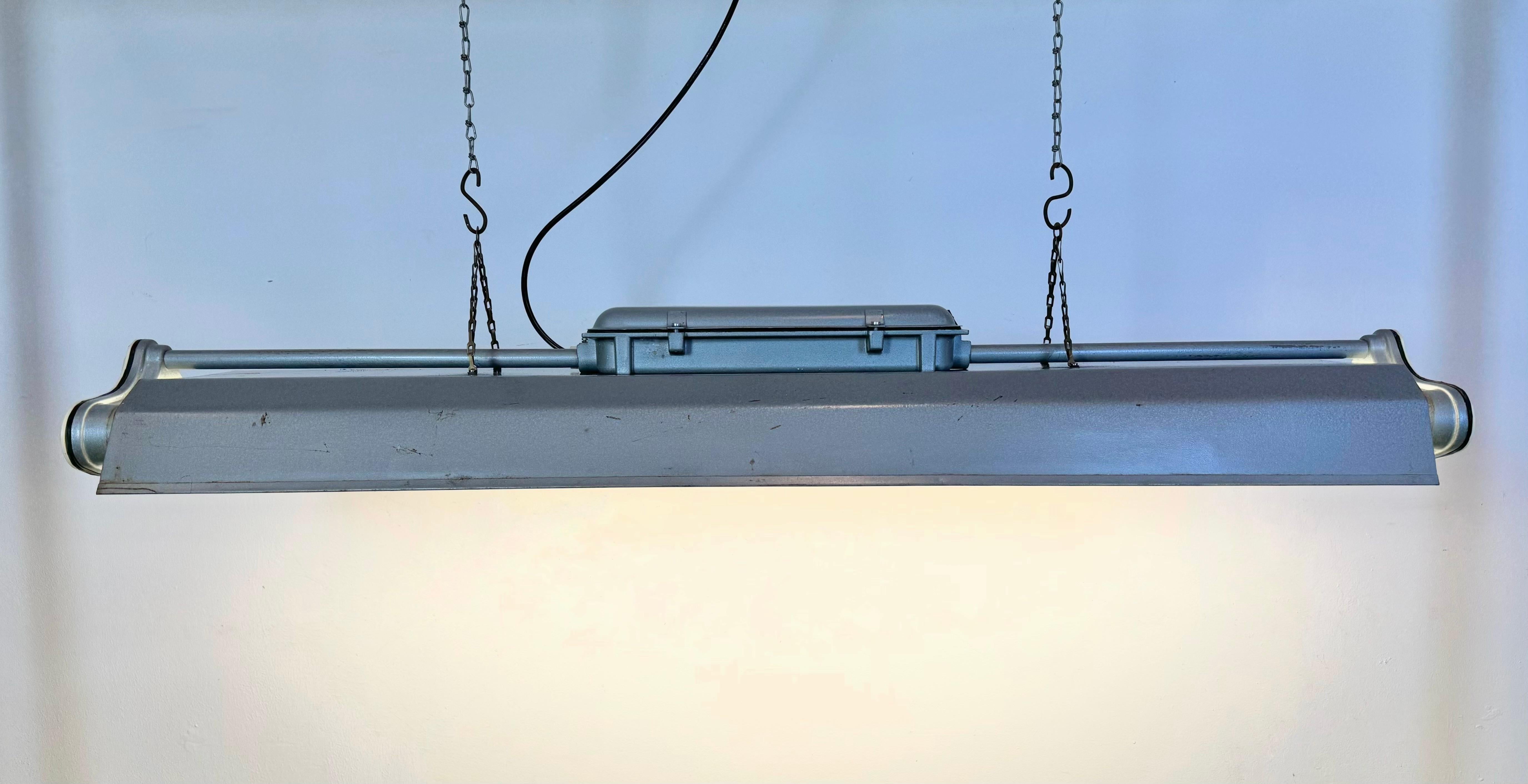 Grey Industrial Hanging Tube Light from Polam Gdansk, 1970s For Sale 10