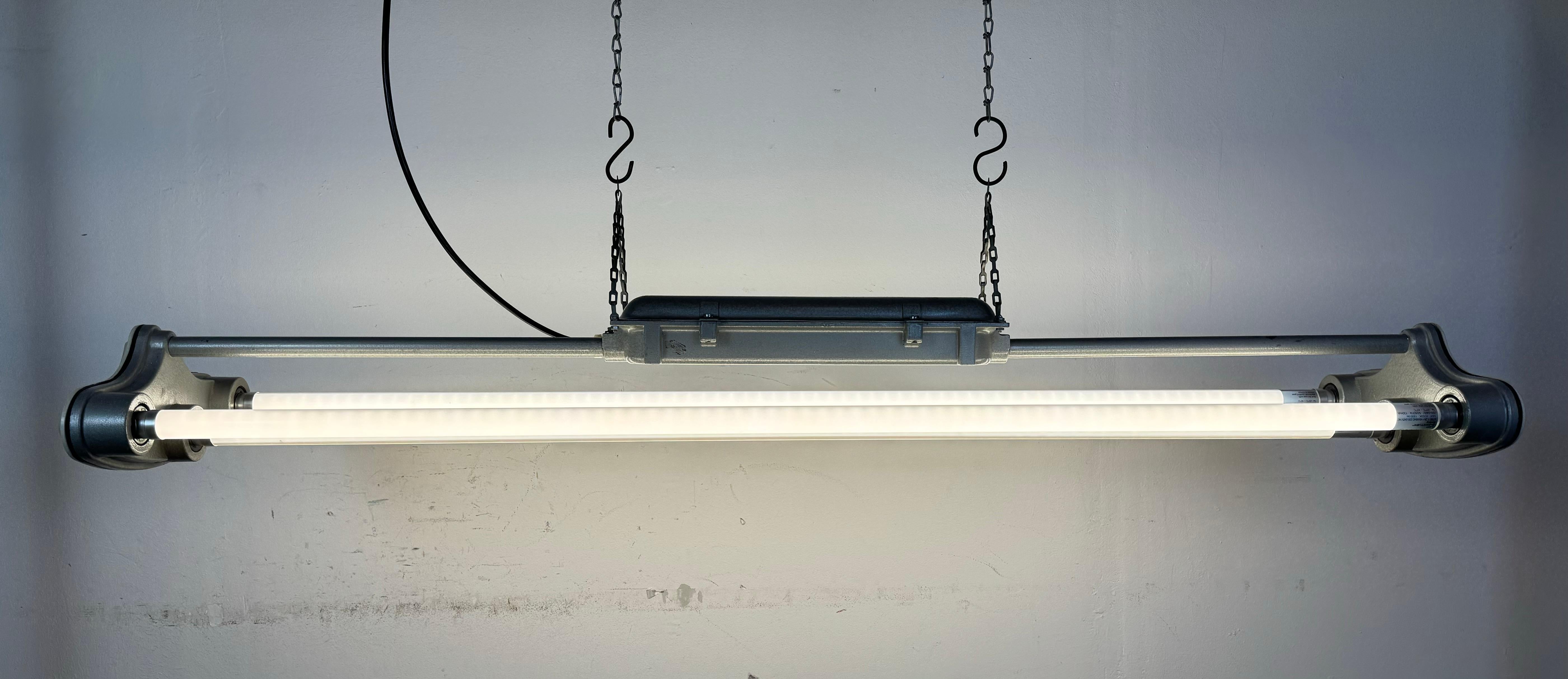 Grey Industrial Hanging Tube Light from Polam Gdansk, 1970s For Sale 10