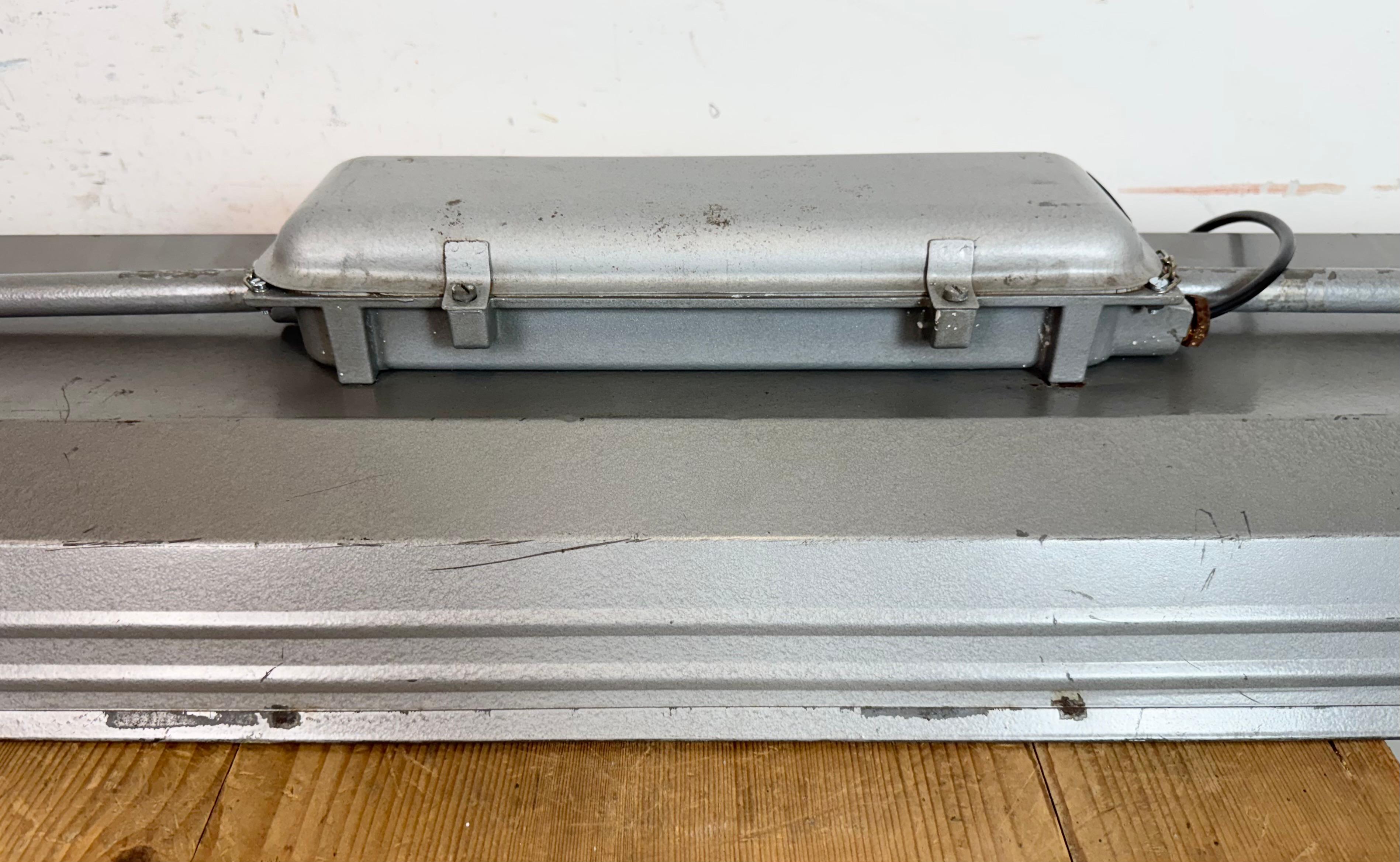 Grey Industrial Hanging Tube Light from Polam Gdansk, 1970s For Sale 10