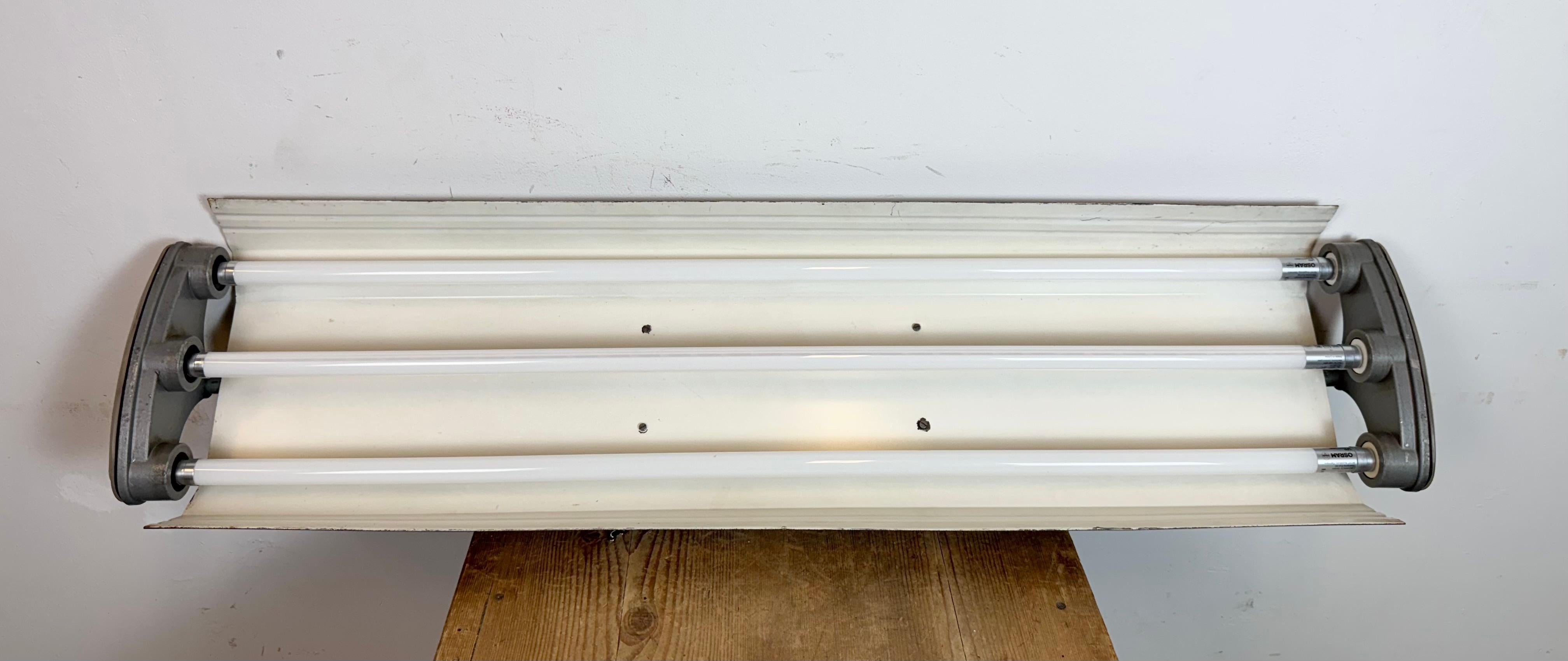 Grey Industrial Hanging Tube Light from Polam Gdansk, 1970s For Sale 12