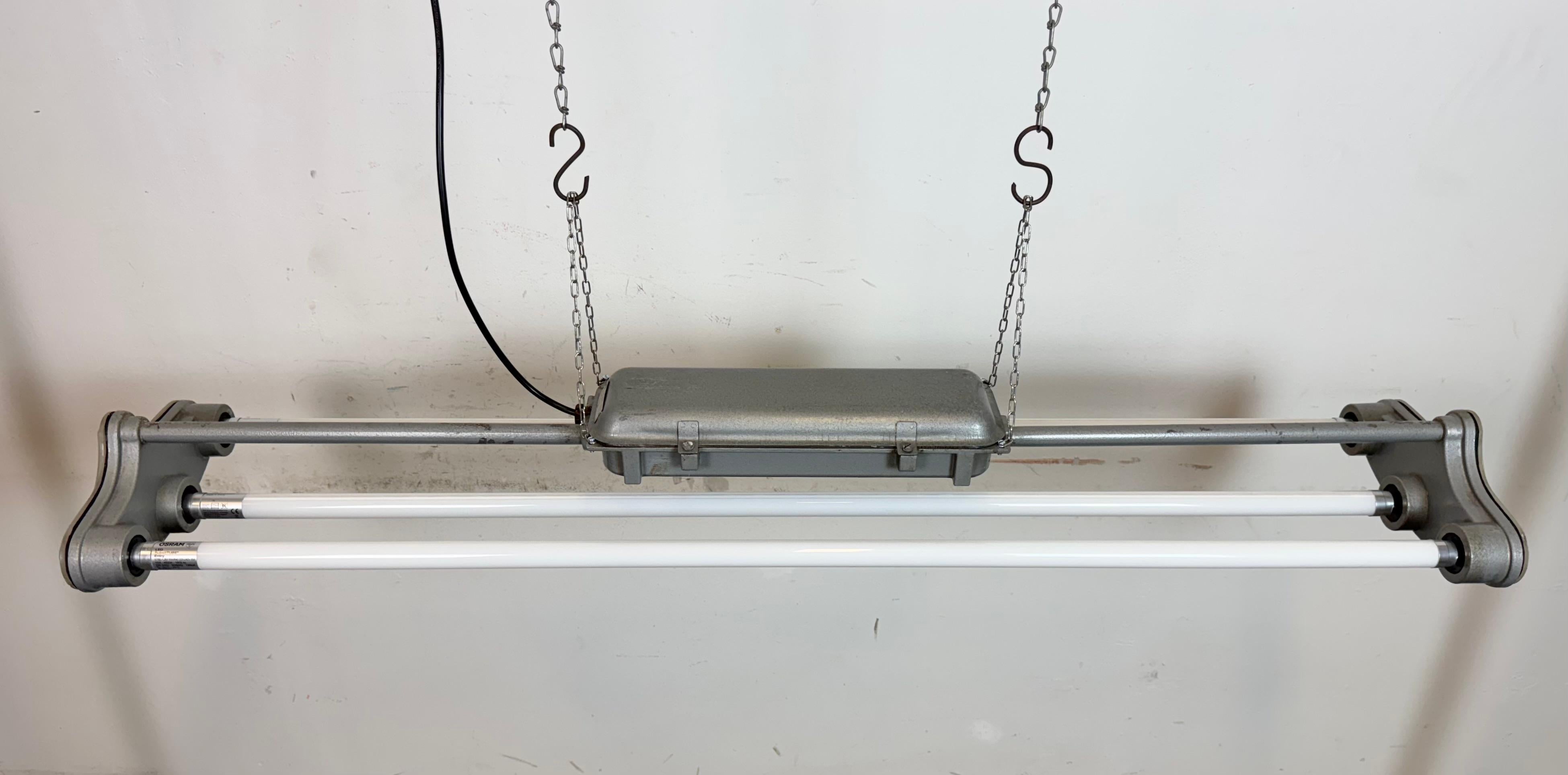 Polish Grey Industrial Hanging Tube Light from Polam Gdansk, 1970s For Sale