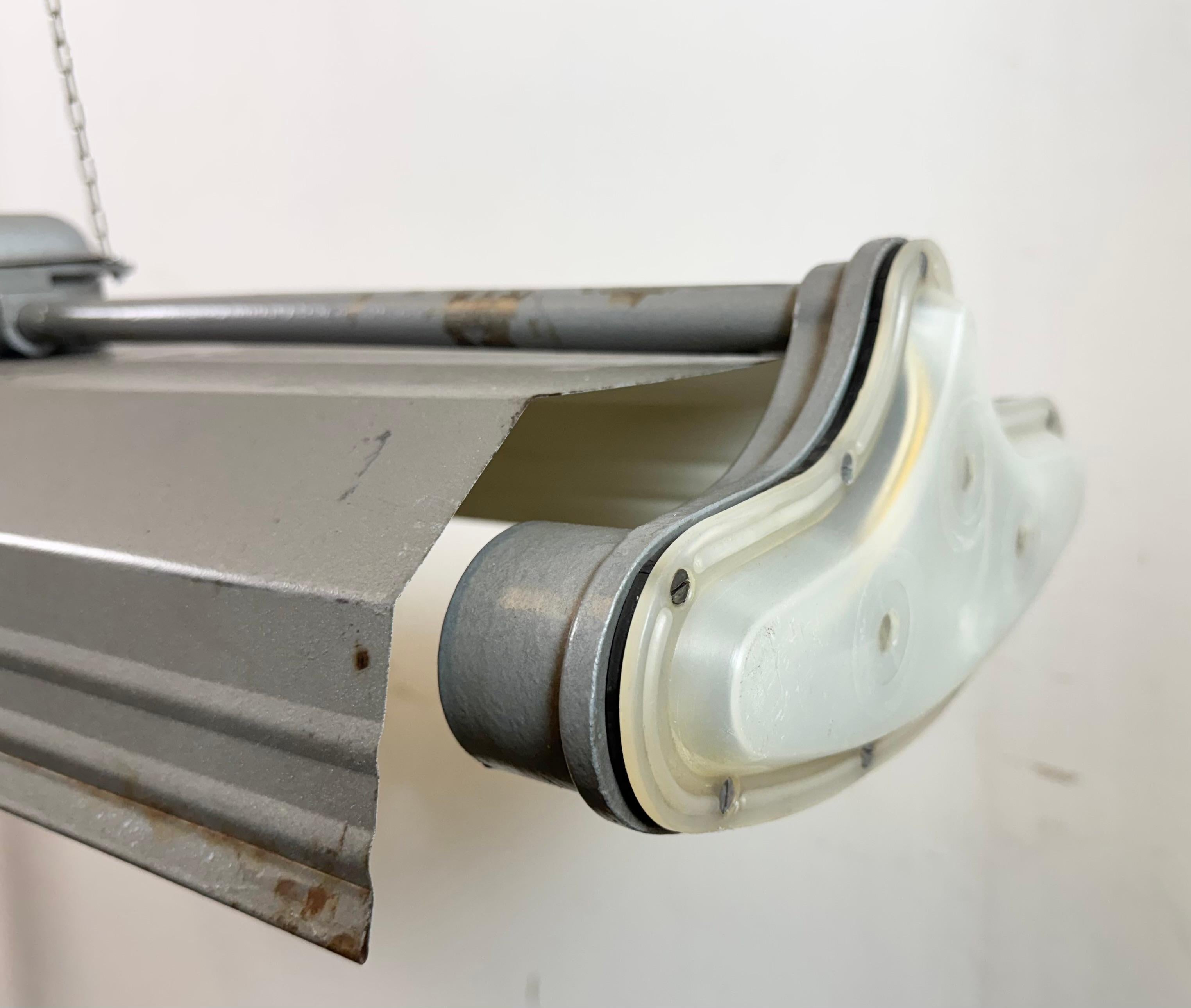 Grey Industrial Hanging Tube Light from Polam Gdansk, 1970s In Good Condition For Sale In Kojetice, CZ