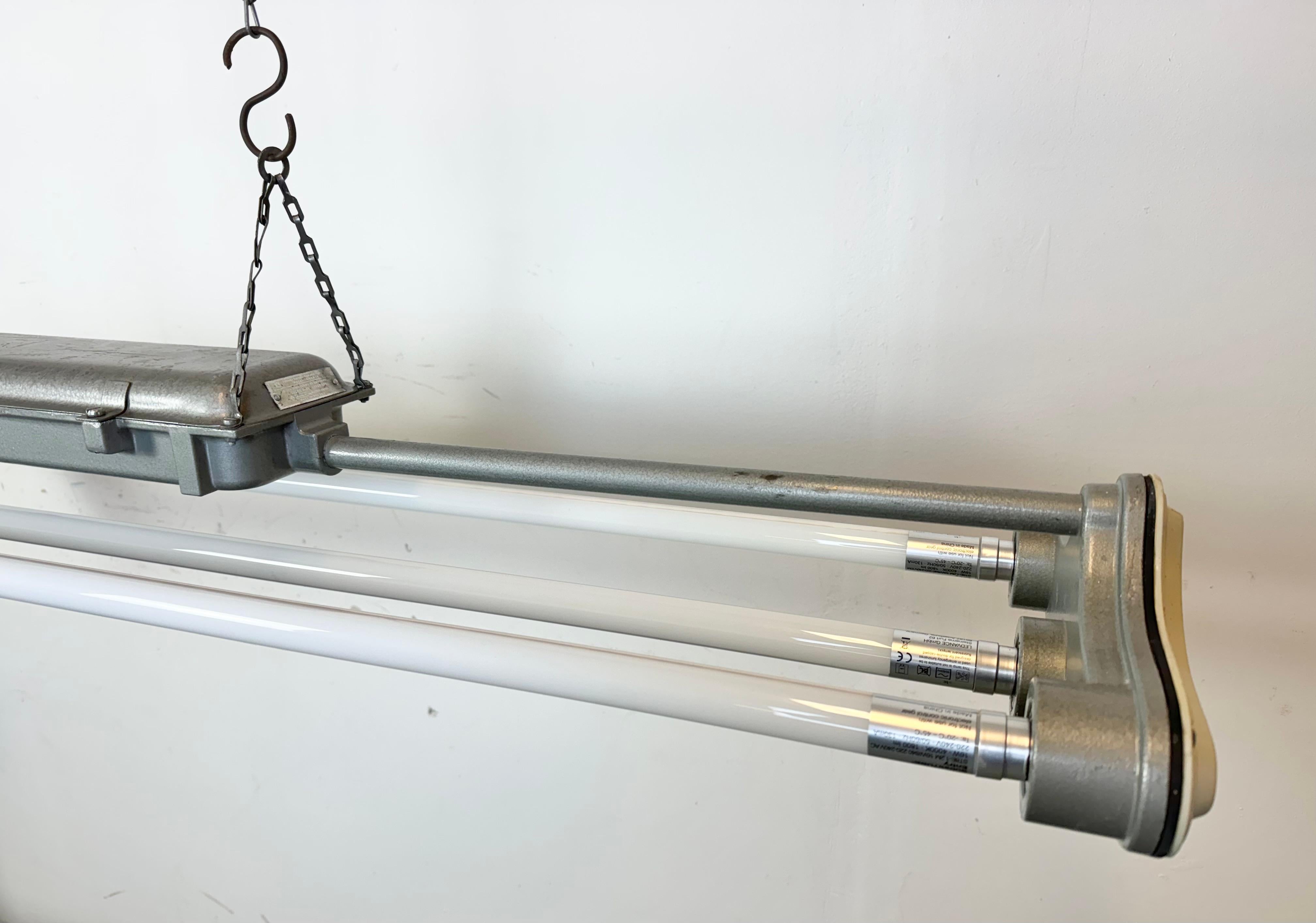 Grey Industrial Hanging Tube Light from Polam Gdansk, 1970s For Sale 1