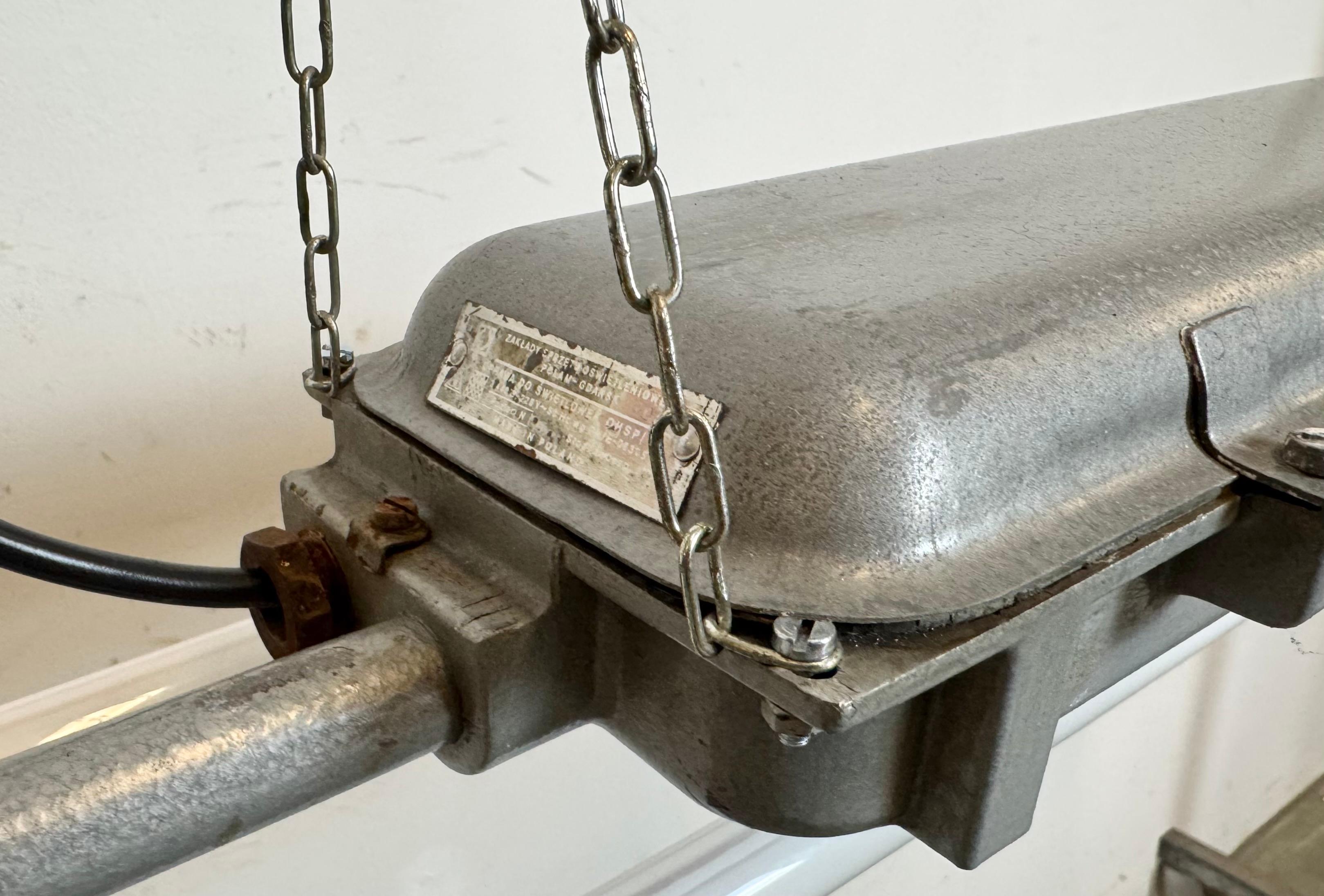 Grey Industrial Hanging Tube Light from Polam Gdansk, 1970s For Sale 1