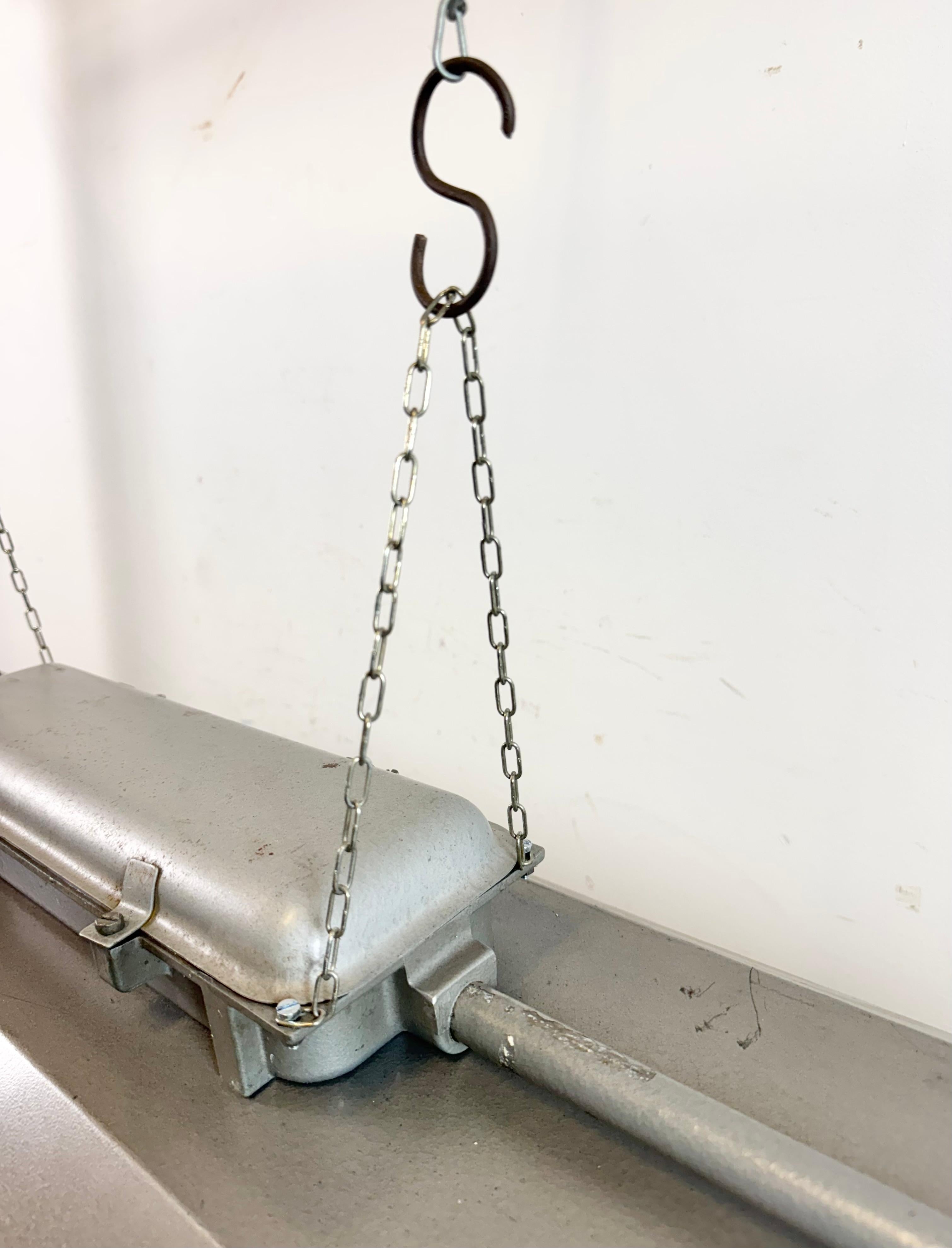 Grey Industrial Hanging Tube Light from Polam Gdansk, 1970s For Sale 1