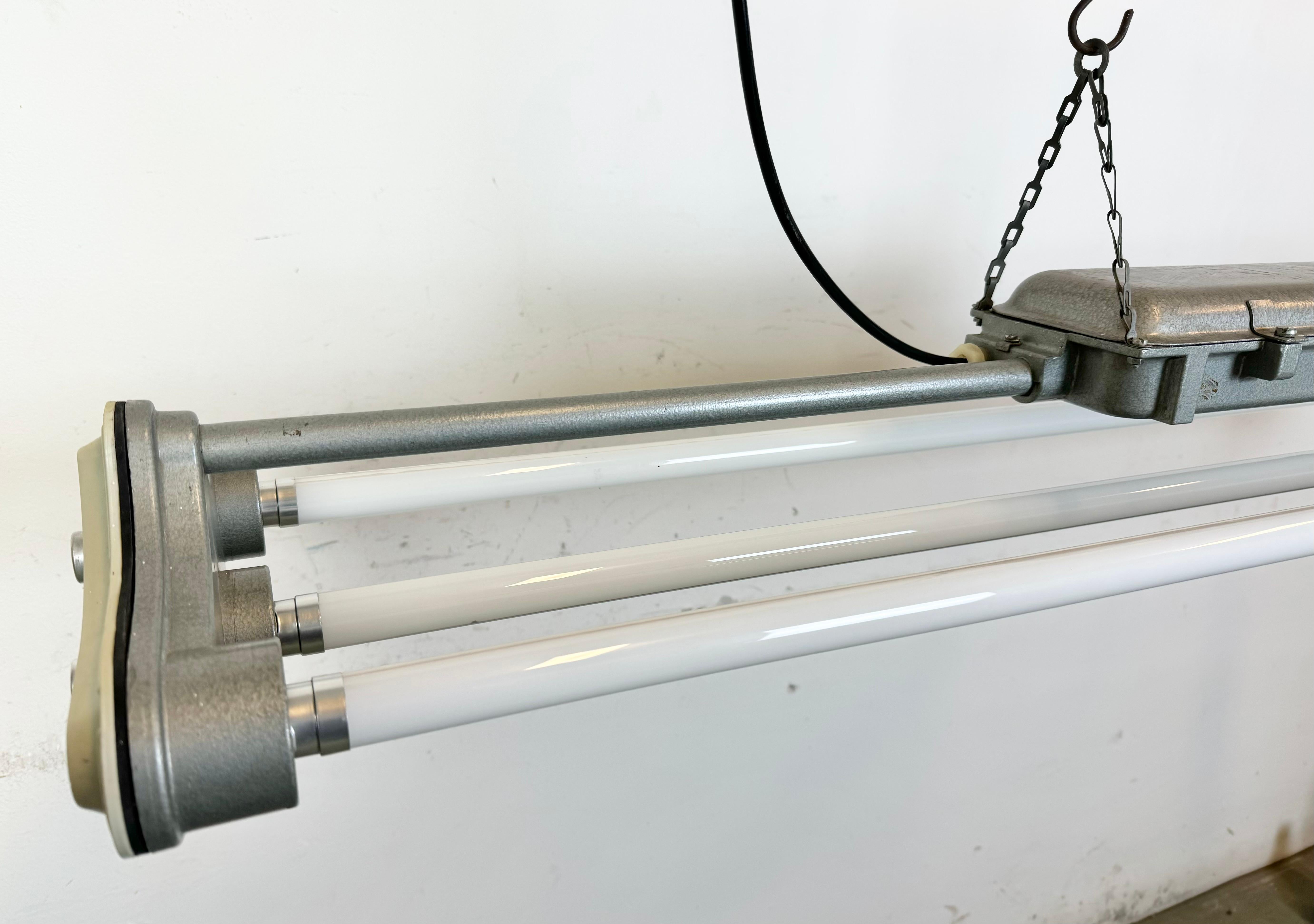 Grey Industrial Hanging Tube Light from Polam Gdansk, 1970s For Sale 2
