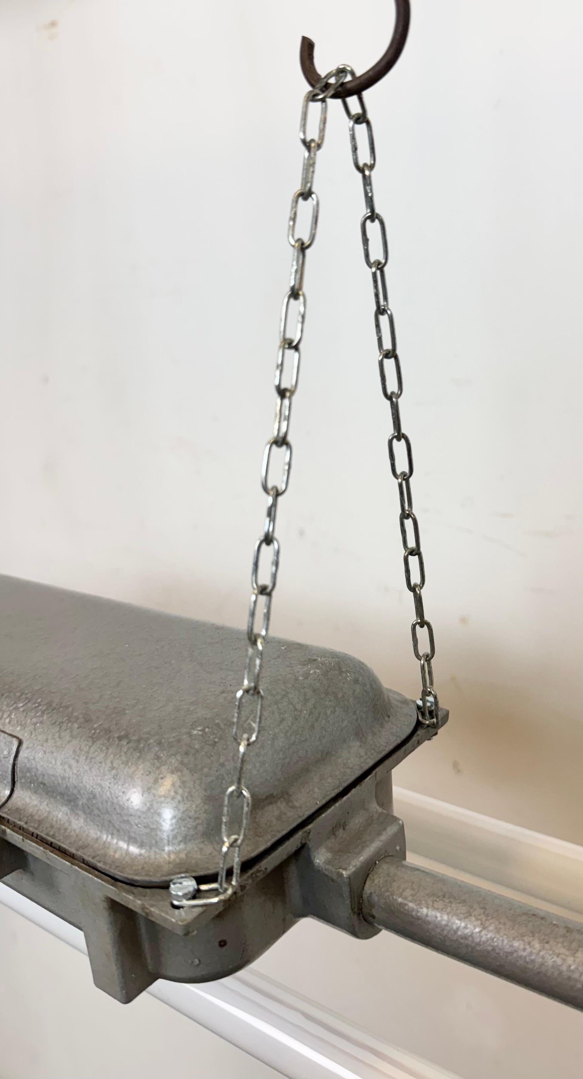Grey Industrial Hanging Tube Light from Polam Gdansk, 1970s For Sale 2