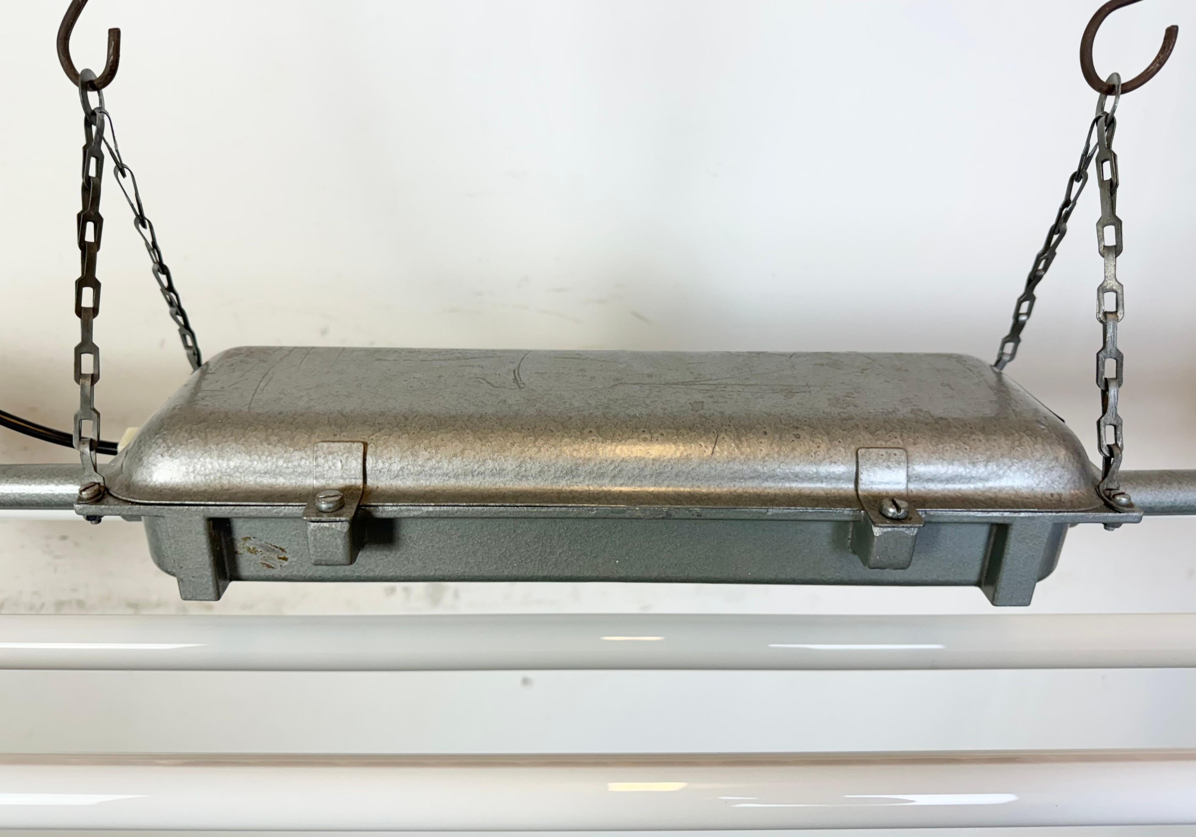 Grey Industrial Hanging Tube Light from Polam Gdansk, 1970s For Sale 3