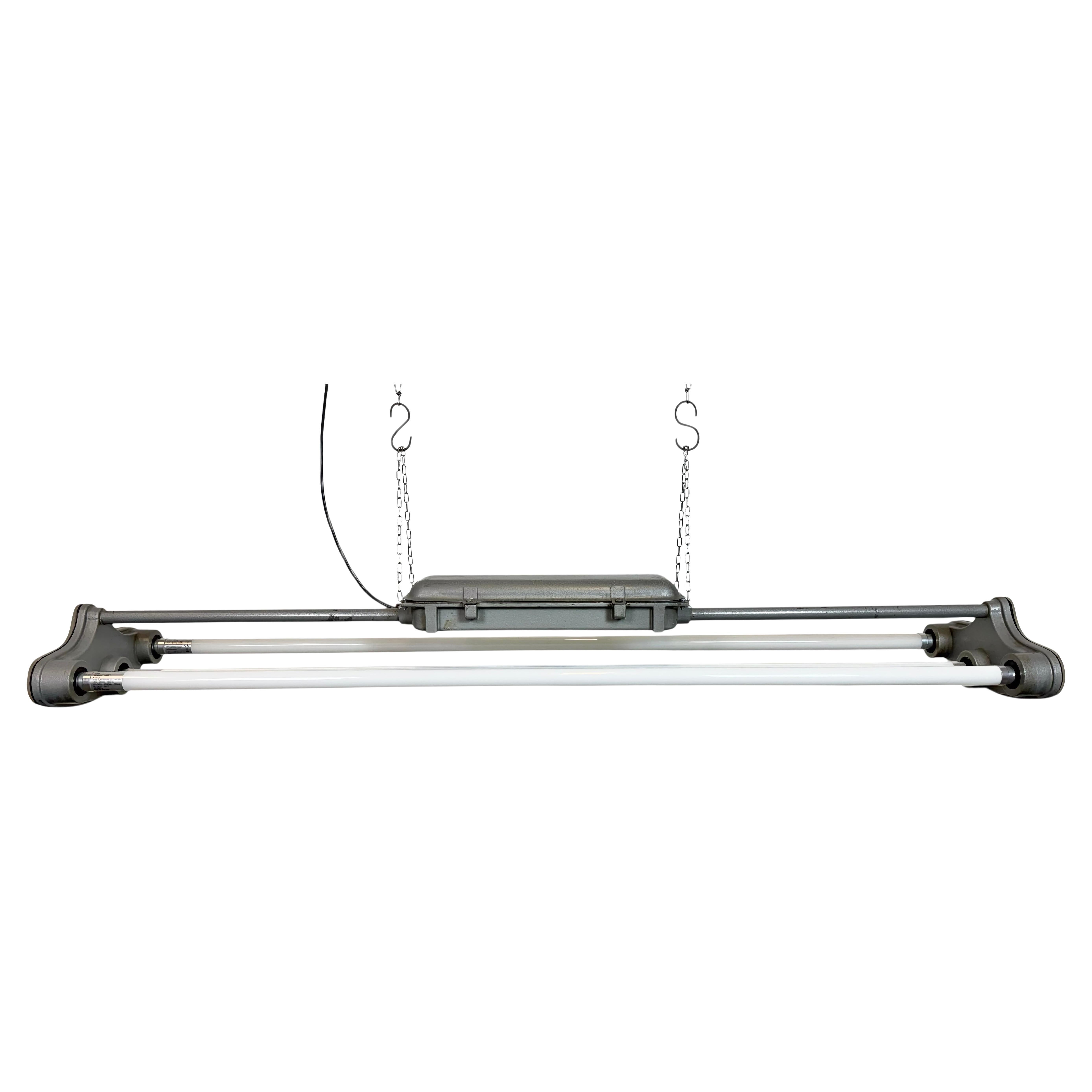 Grey Industrial Hanging Tube Light from Polam Gdansk, 1970s For Sale