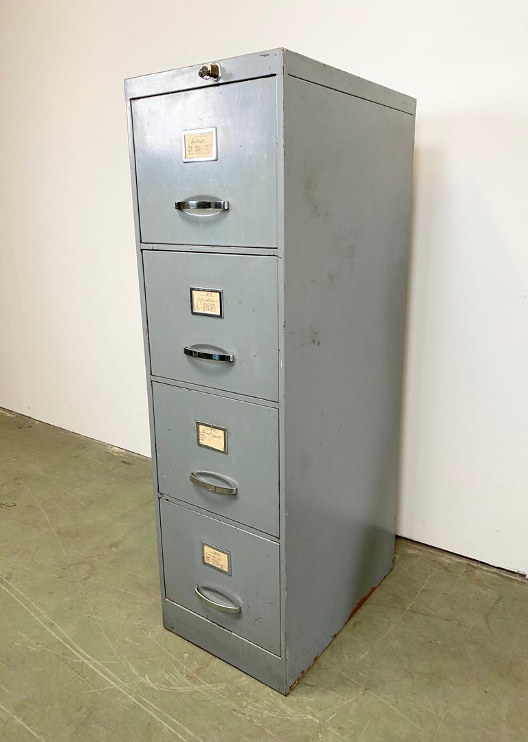 Czech Grey Industrial Iron Filling Cabinet, 1960s For Sale