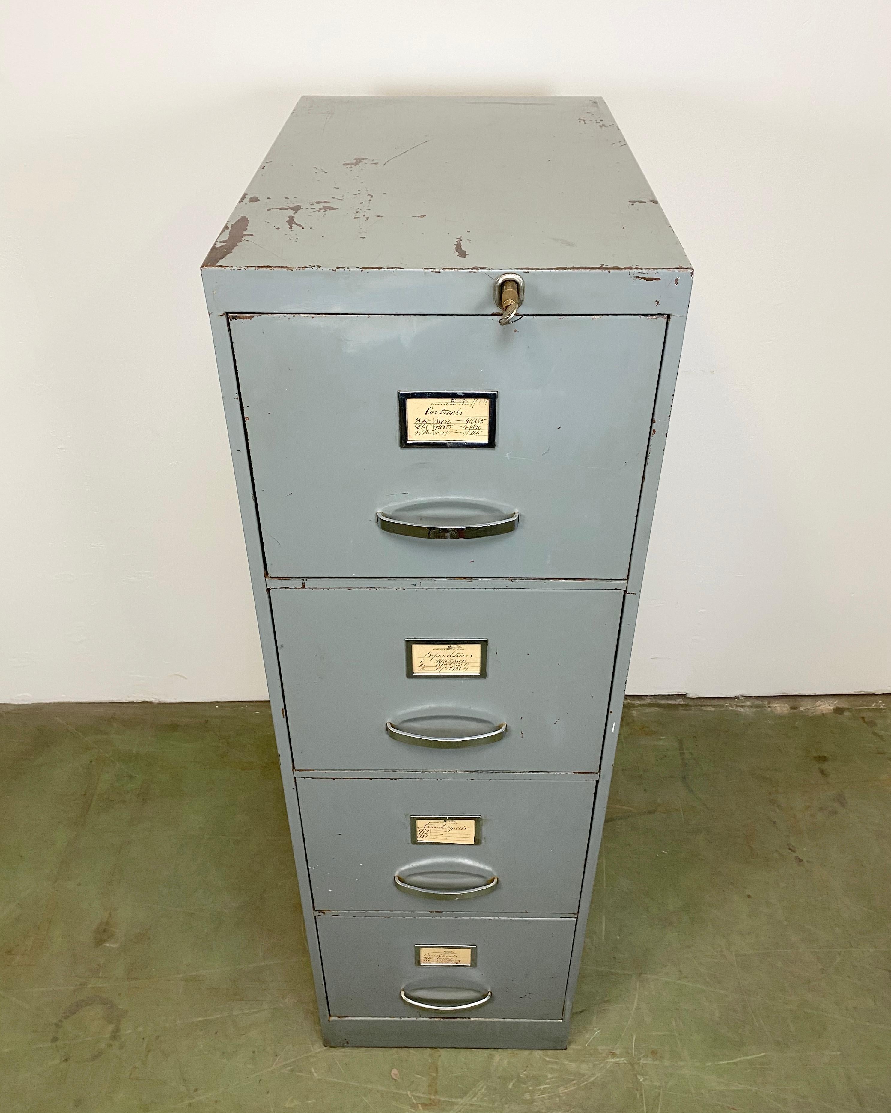 Grey Industrial Iron Filling Cabinet, 1960s In Good Condition In Kojetice, CZ