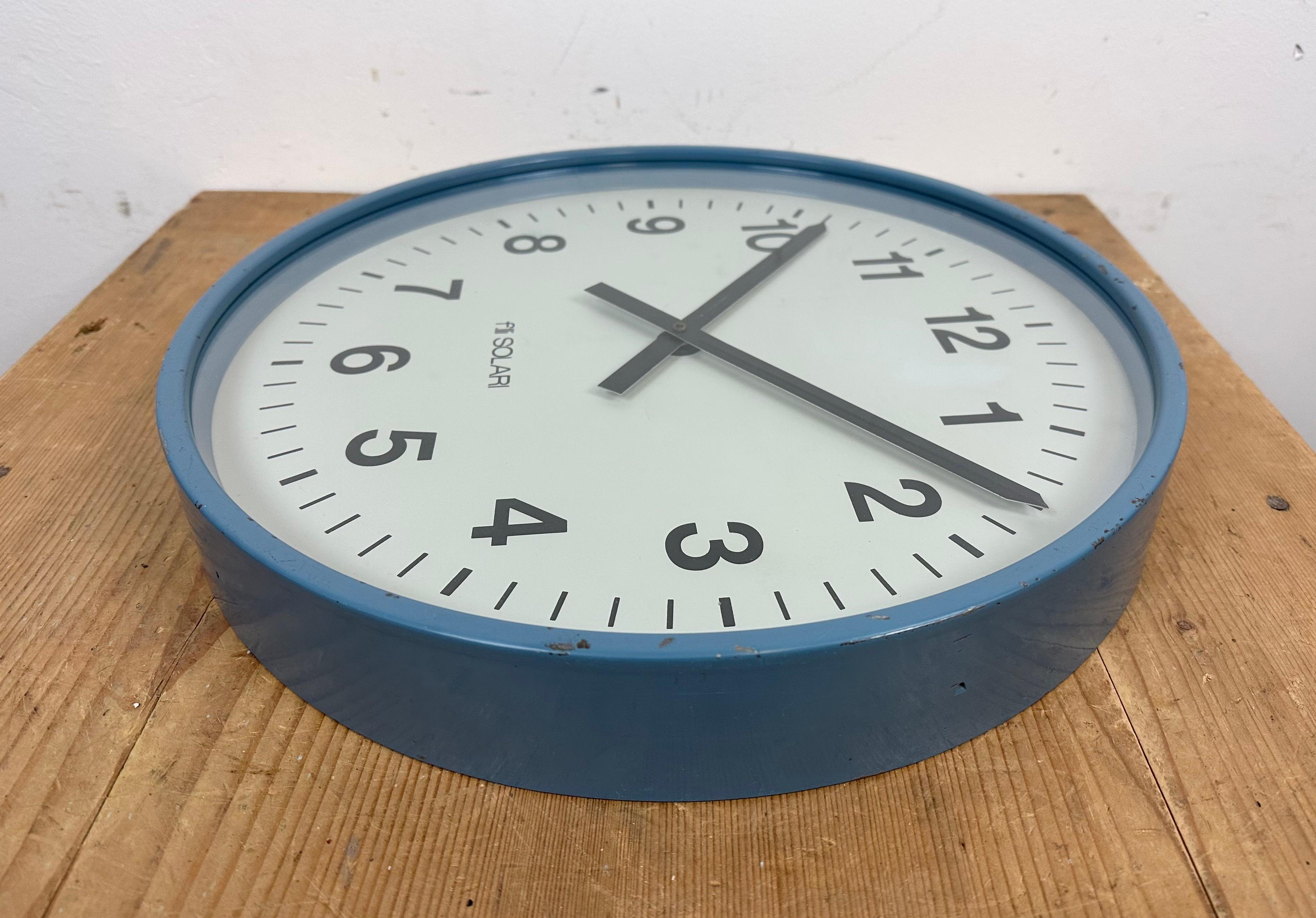 Blue  Industrial Italian Wall Clock from Fratelli Solari Udine, 1970s For Sale 2
