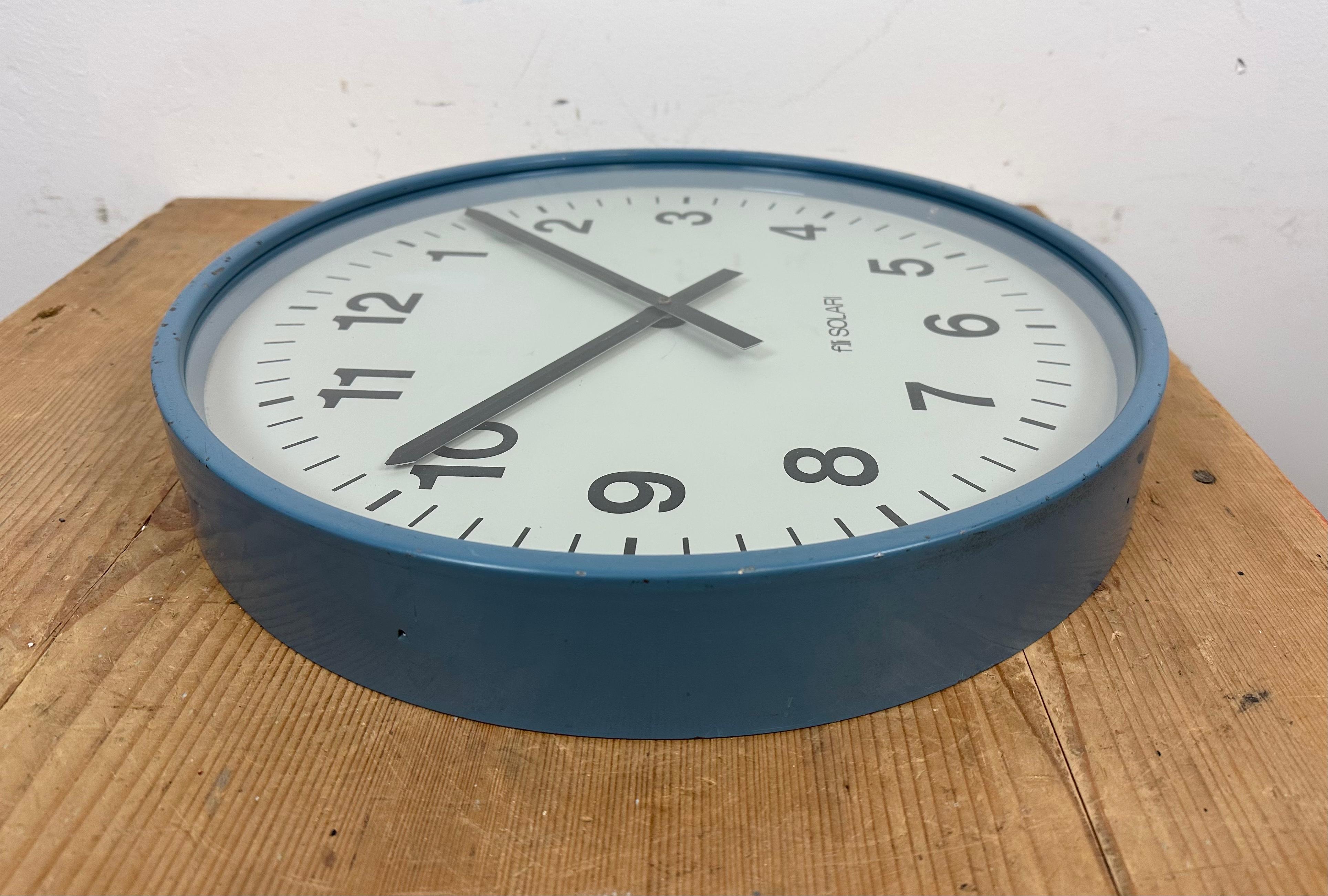 Blue  Industrial Italian Wall Clock from Fratelli Solari Udine, 1970s For Sale 4