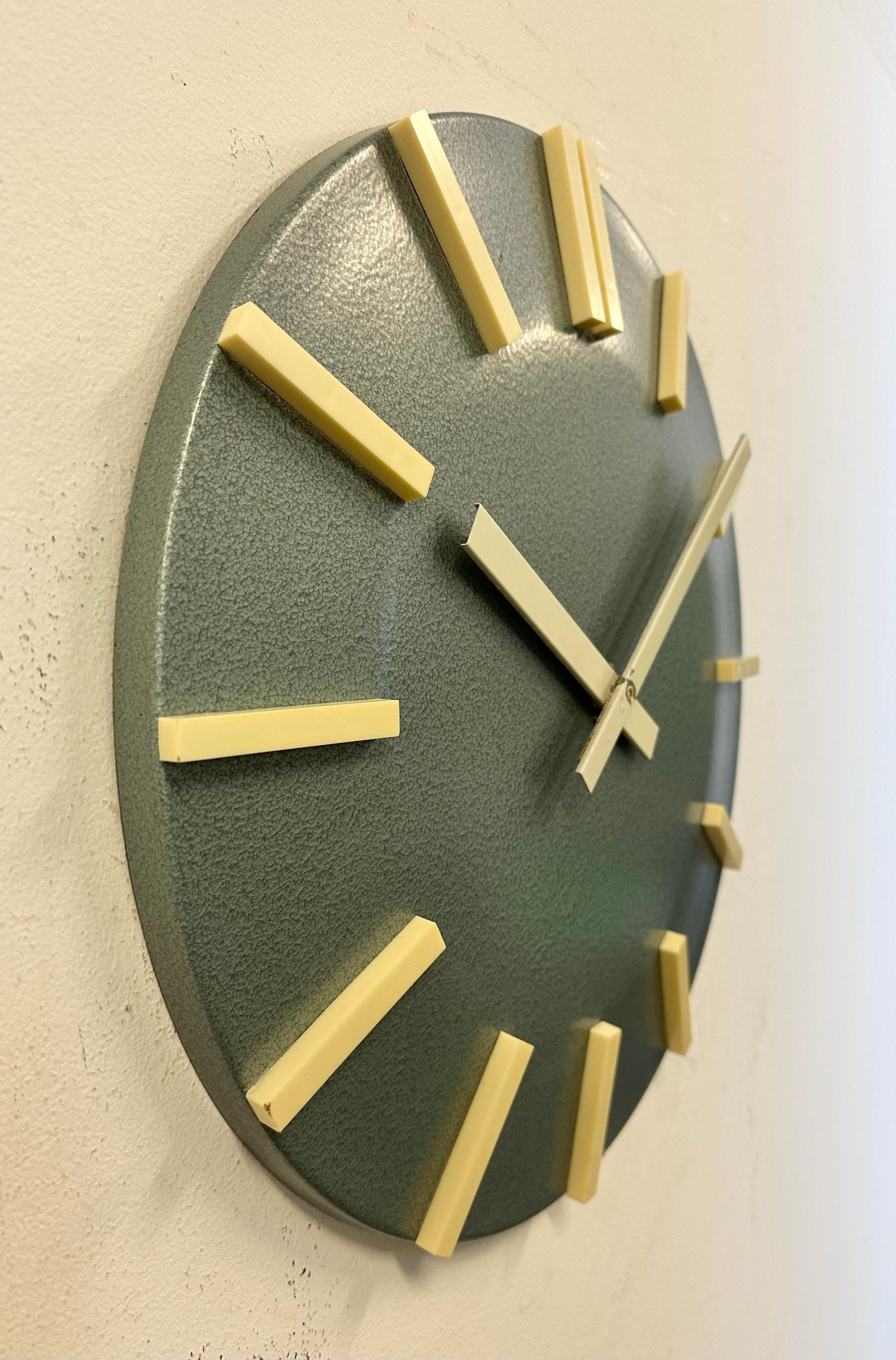 Late 20th Century Grey Industrial Office Wall Clock from Pragotron, 1970s For Sale