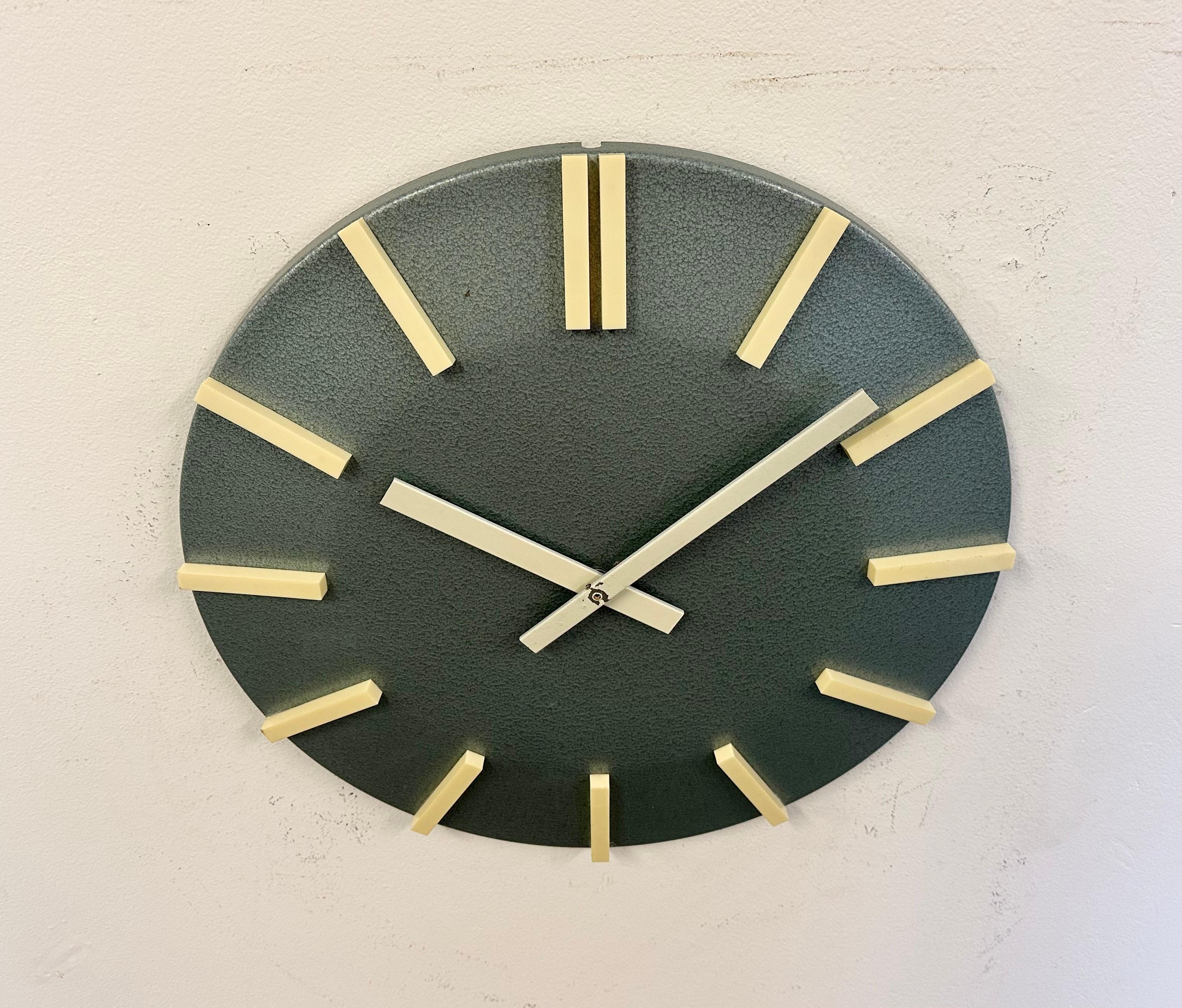 Metal Grey Industrial Office Wall Clock from Pragotron, 1970s For Sale
