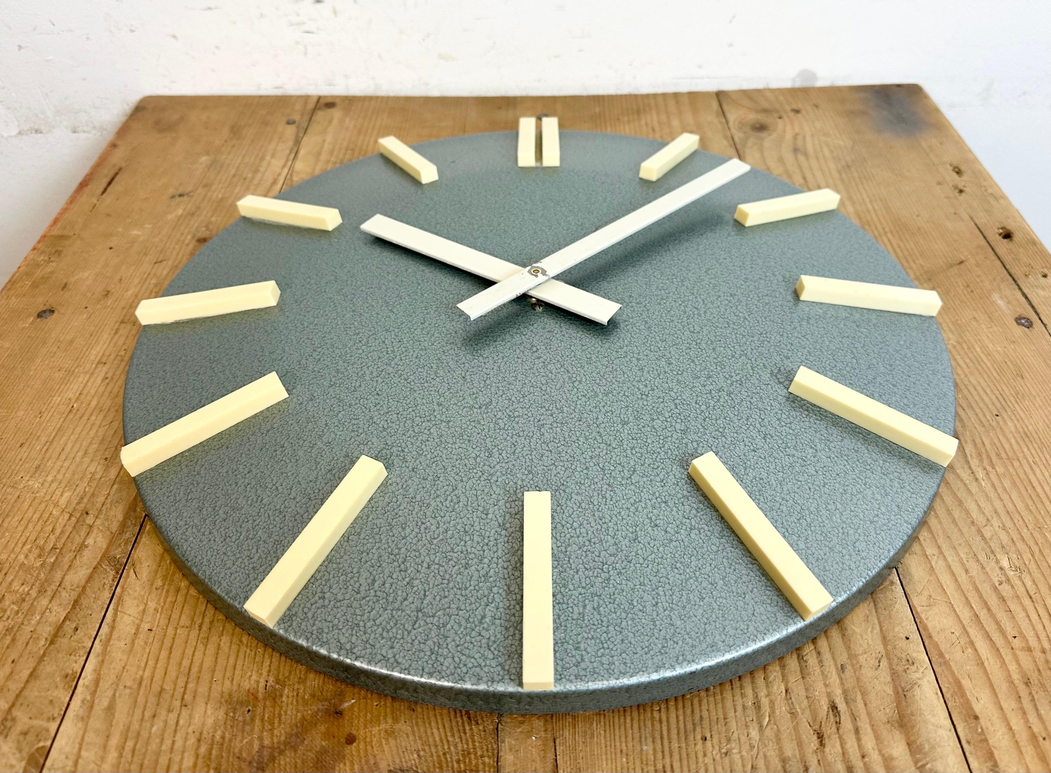 Grey Industrial Office Wall Clock from Pragotron, 1970s For Sale 2