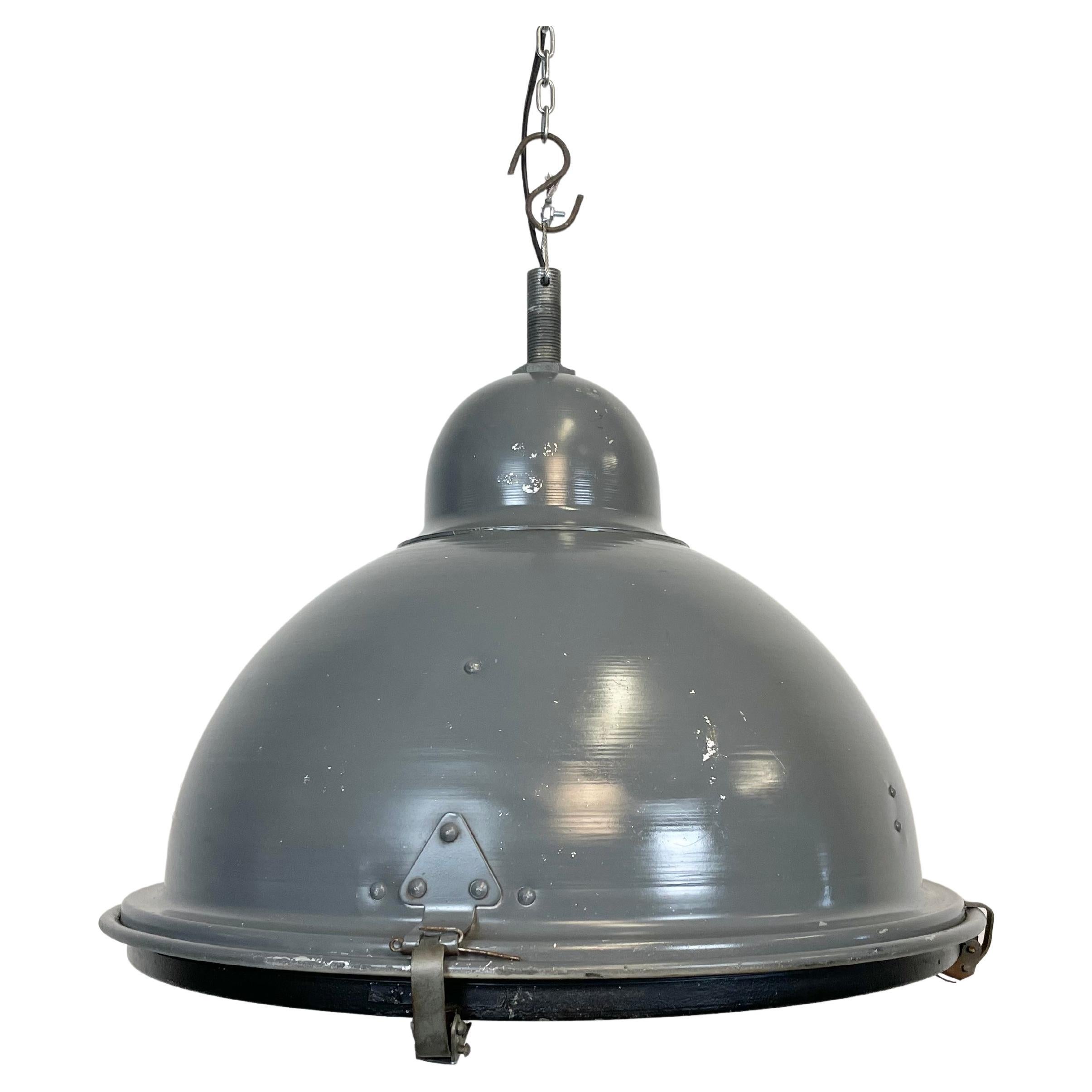 Grey Industrial Pendant Lamp with Clear Glass Cover, 1970s