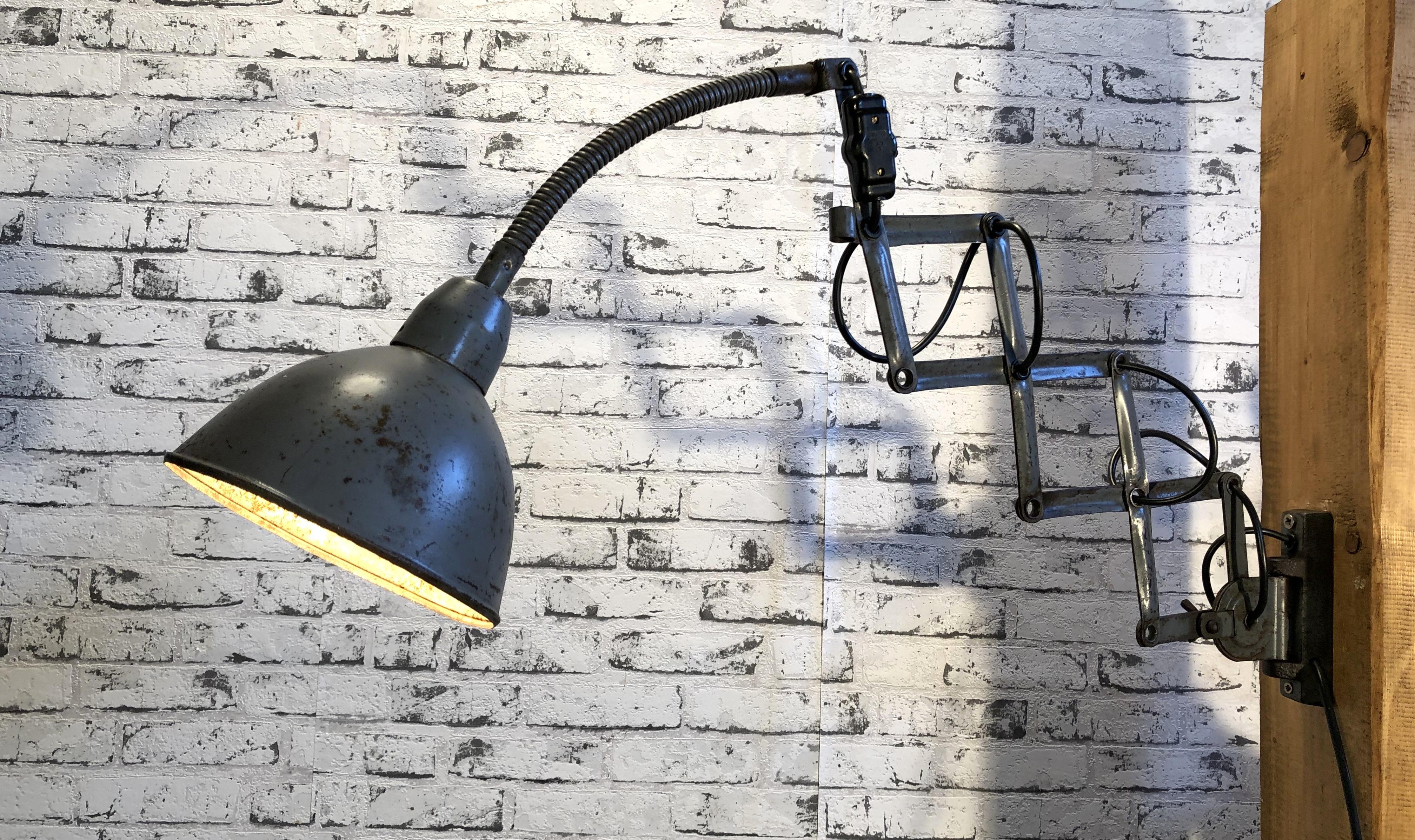 Grey Industrial Scissor Wall Lamp, 1960s 4