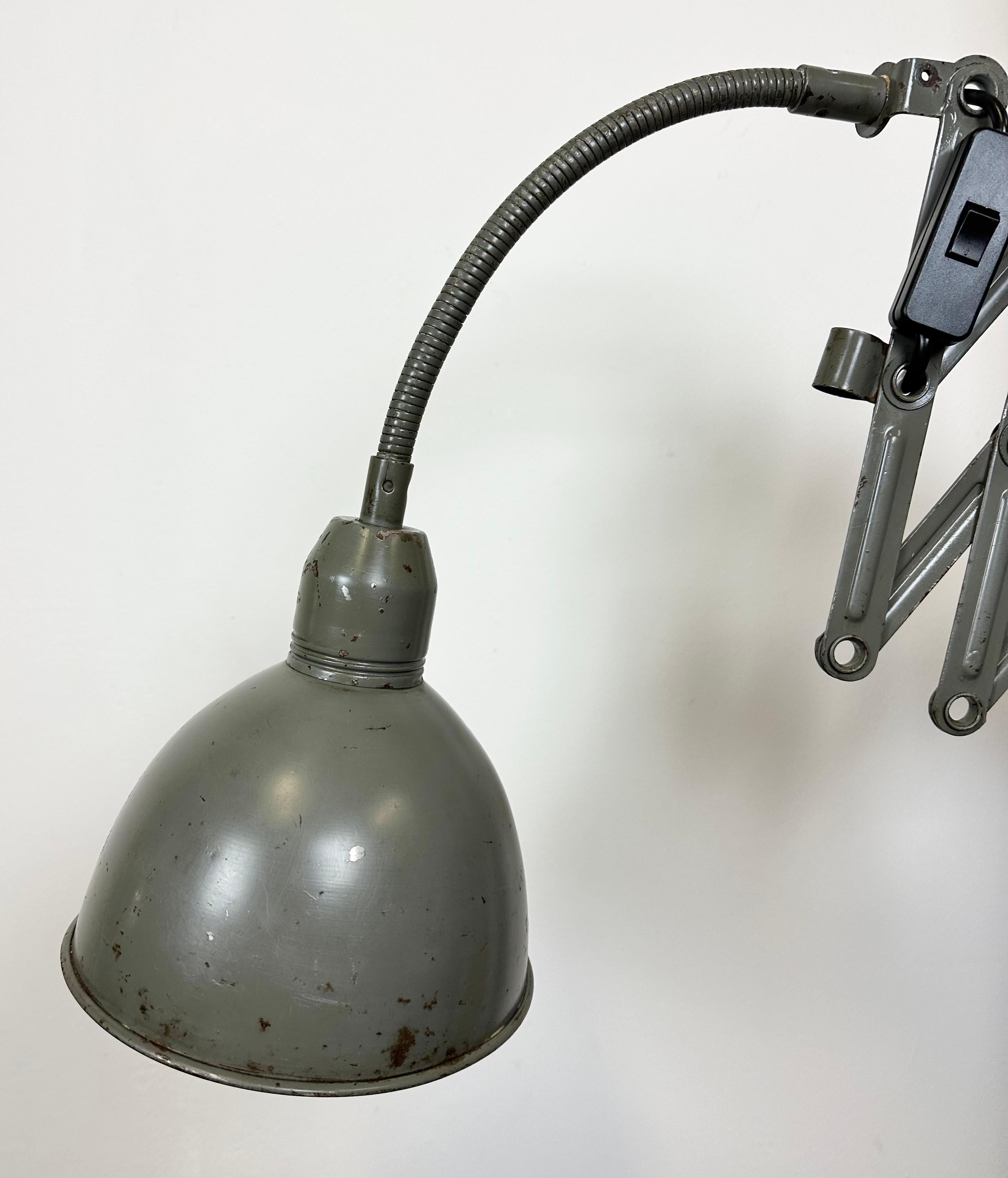 Grey Industrial Scissor Wall Lamp from Elektroinstala, 1960s 4