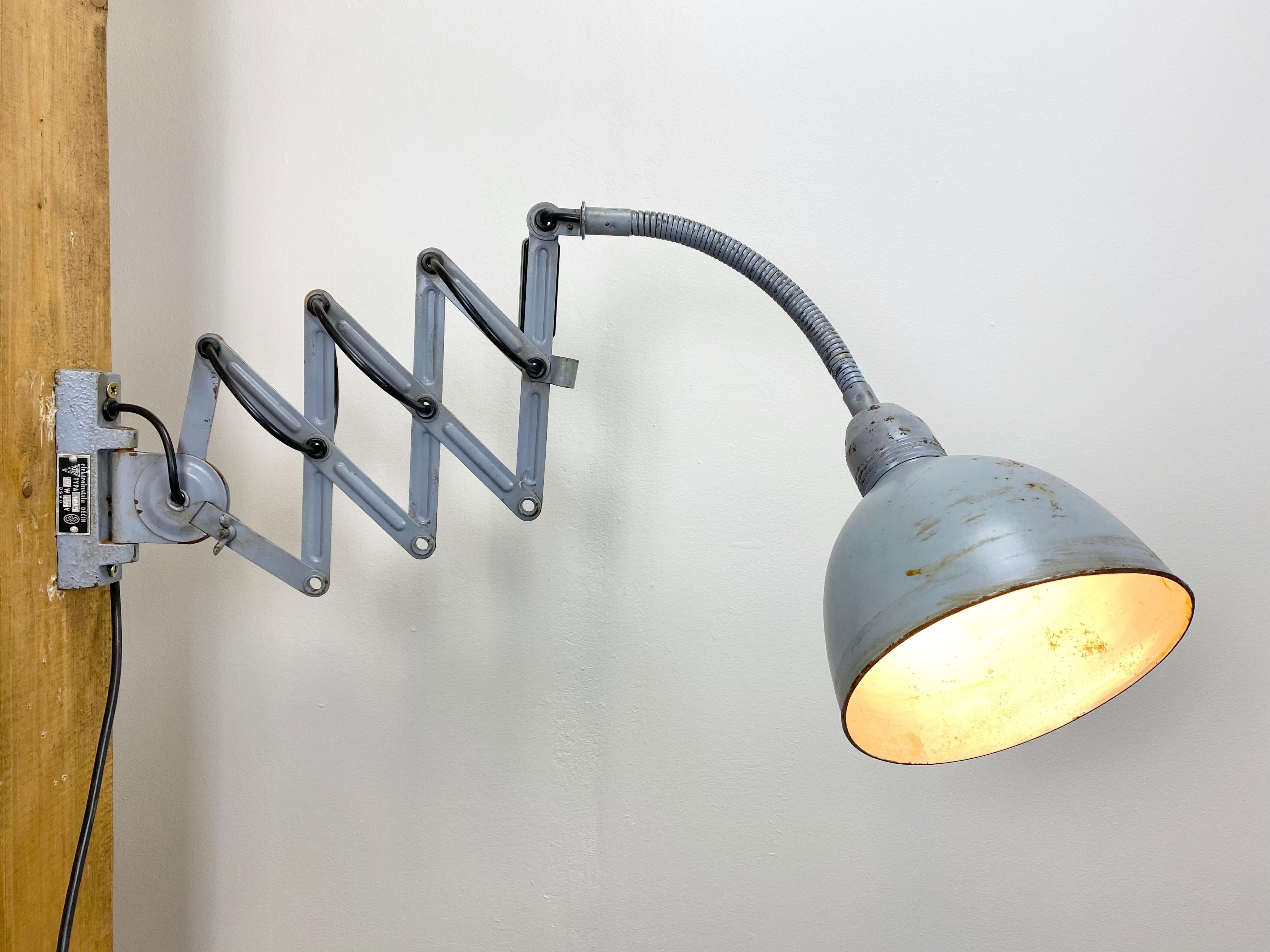 Grey Industrial Scissor Wall Lamp from Elektroinstala, 1960s 4