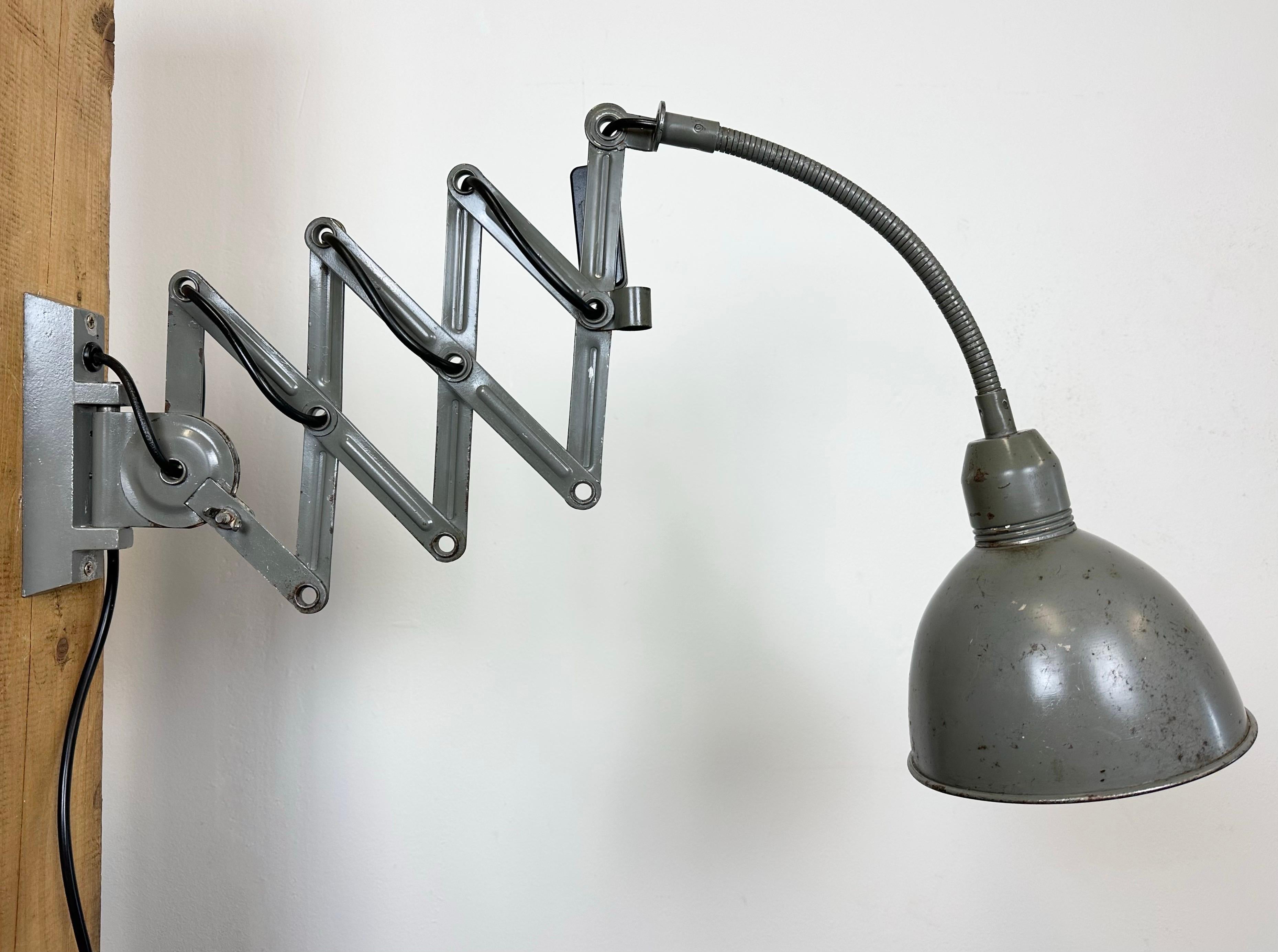 Grey Industrial Scissor Wall Lamp from Elektroinstala, 1960s 5