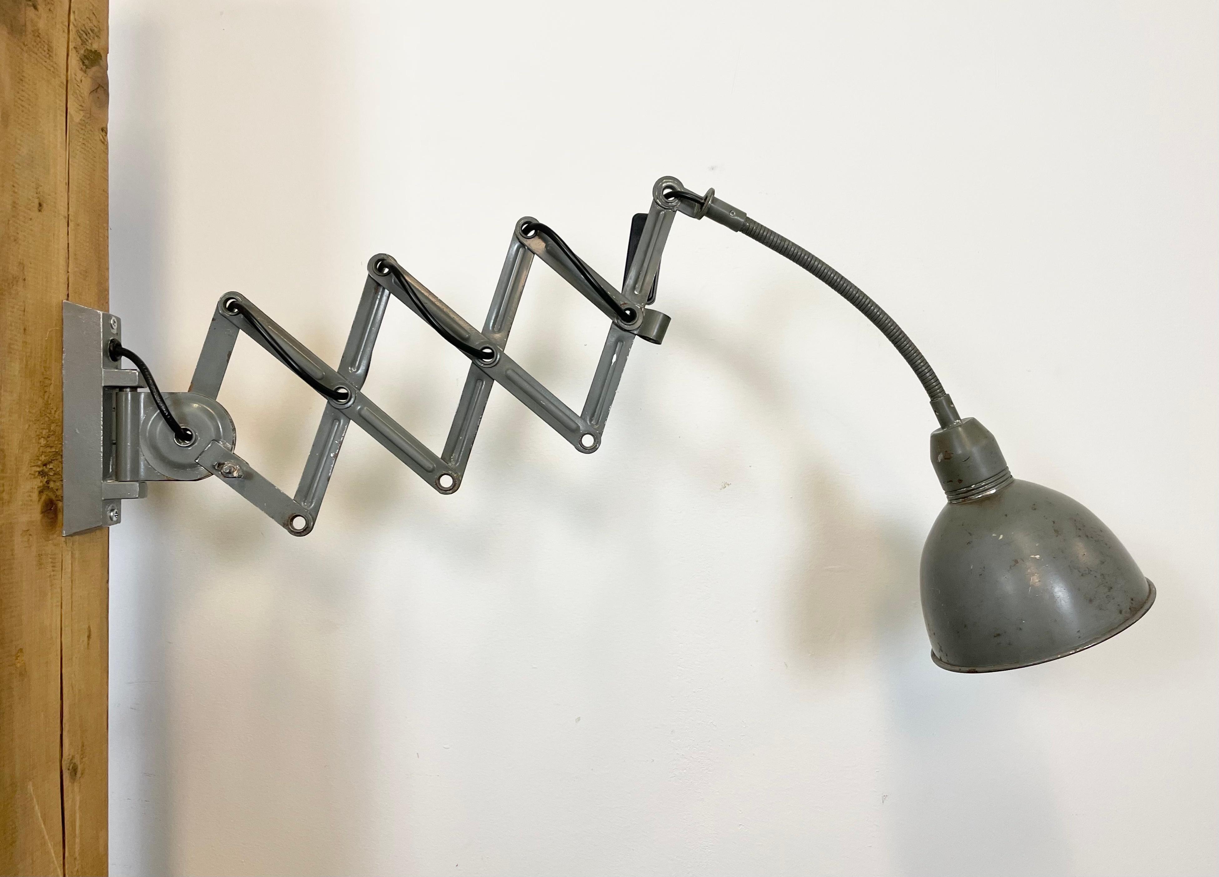 Grey Industrial Scissor Wall Lamp from Elektroinstala, 1960s 8