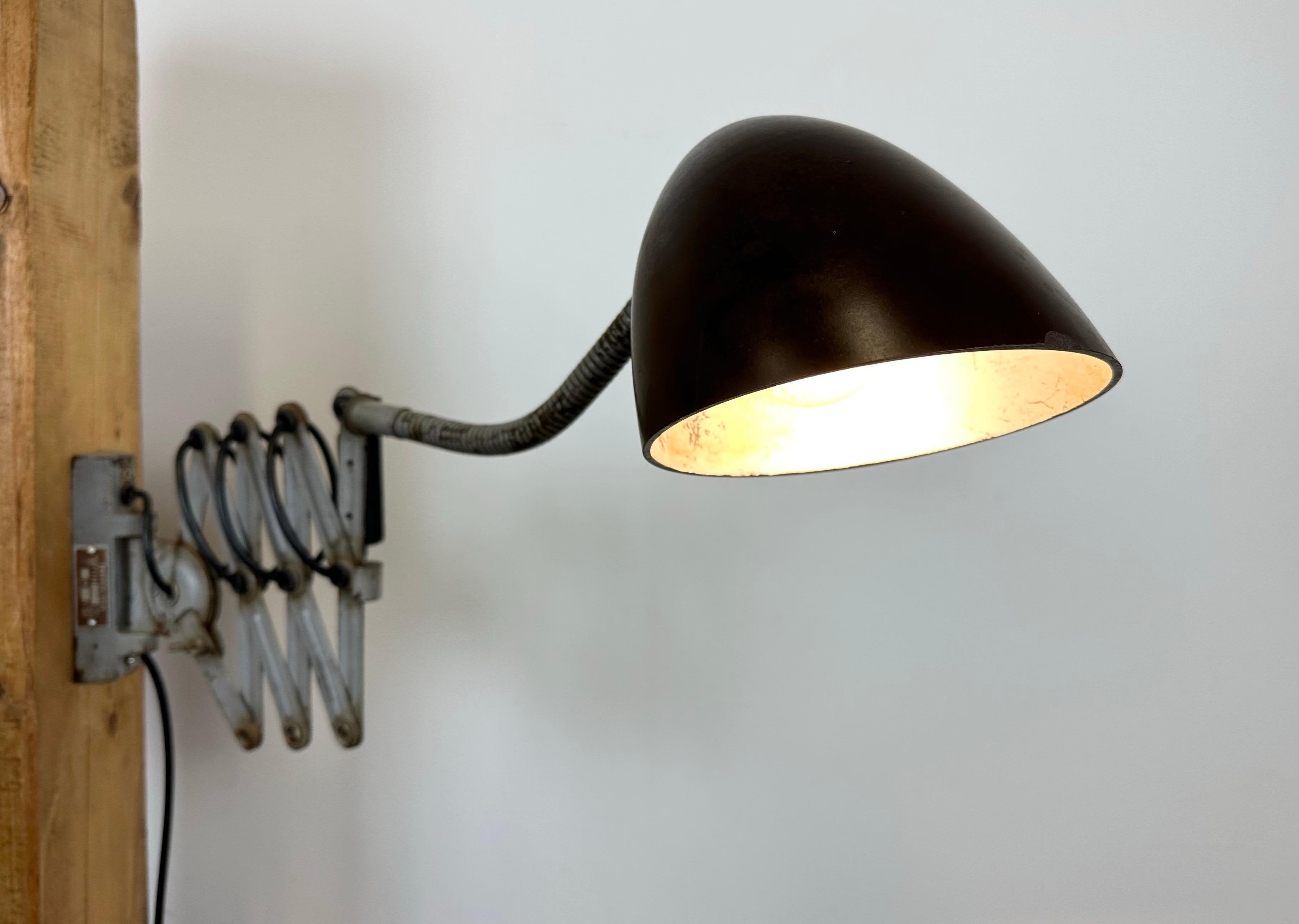 Grey Industrial Scissor Wall Lamp from Elektroinstala, 1960s 9