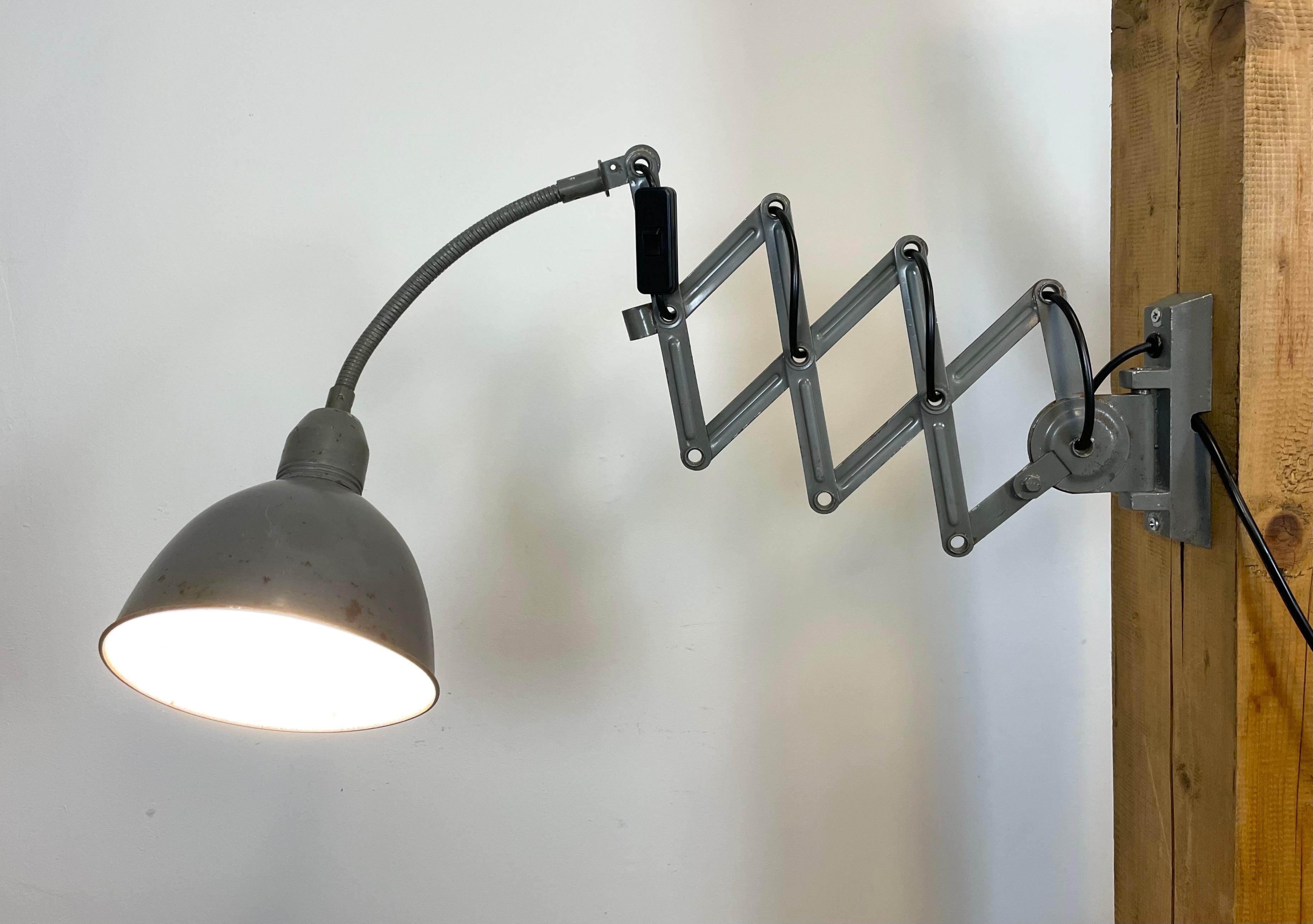 Grey Industrial Scissor Wall Lamp from Elektroinstala, 1960s 10