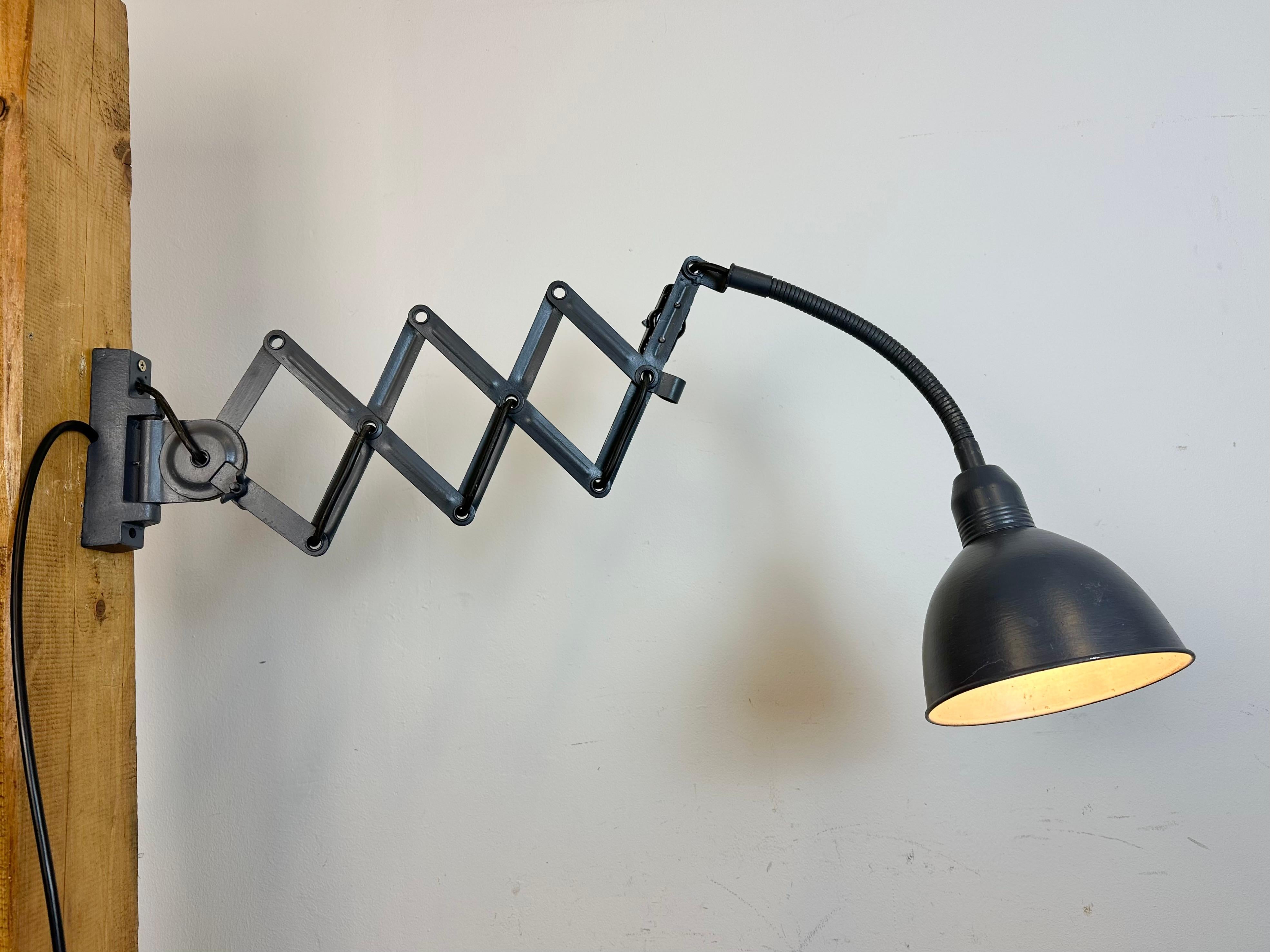 Grey Industrial Scissor Wall Lamp from Elektroinstala, 1960s 11