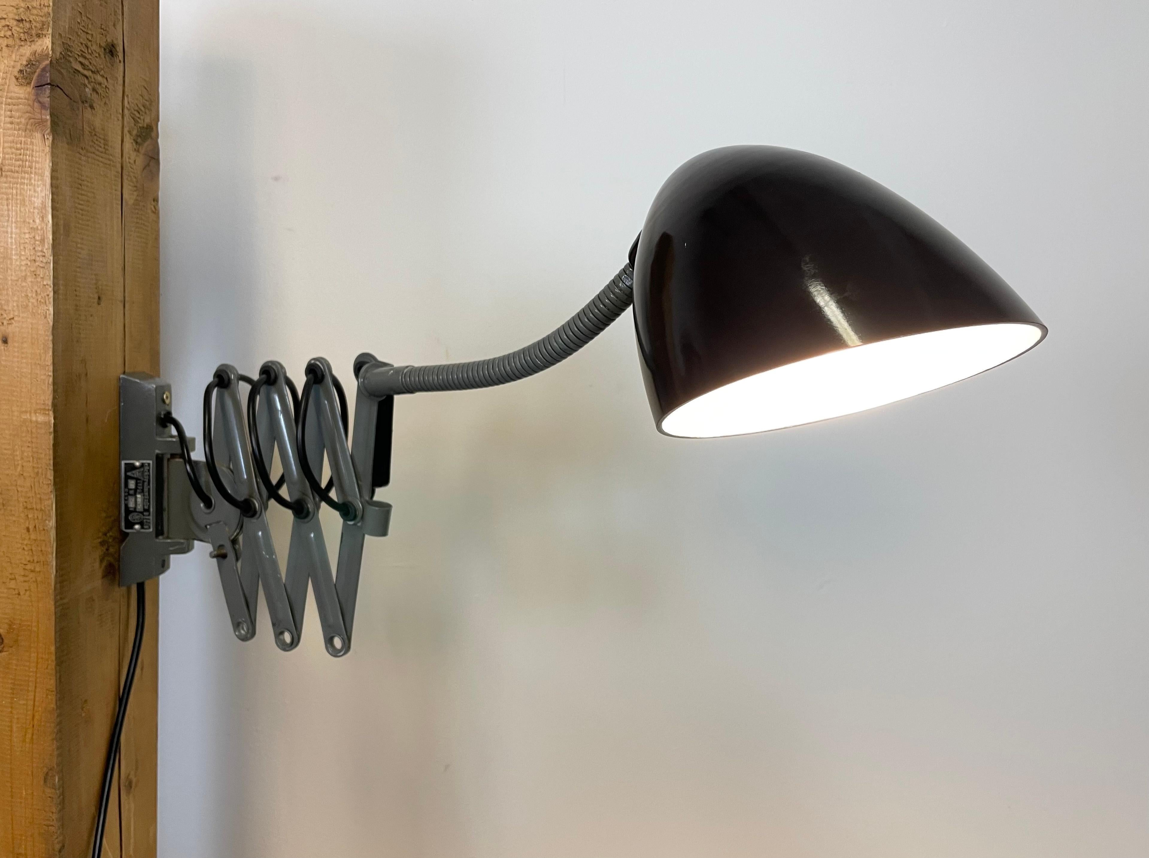 Grey Industrial Scissor Wall Lamp from Elektroinstala, 1960s 11
