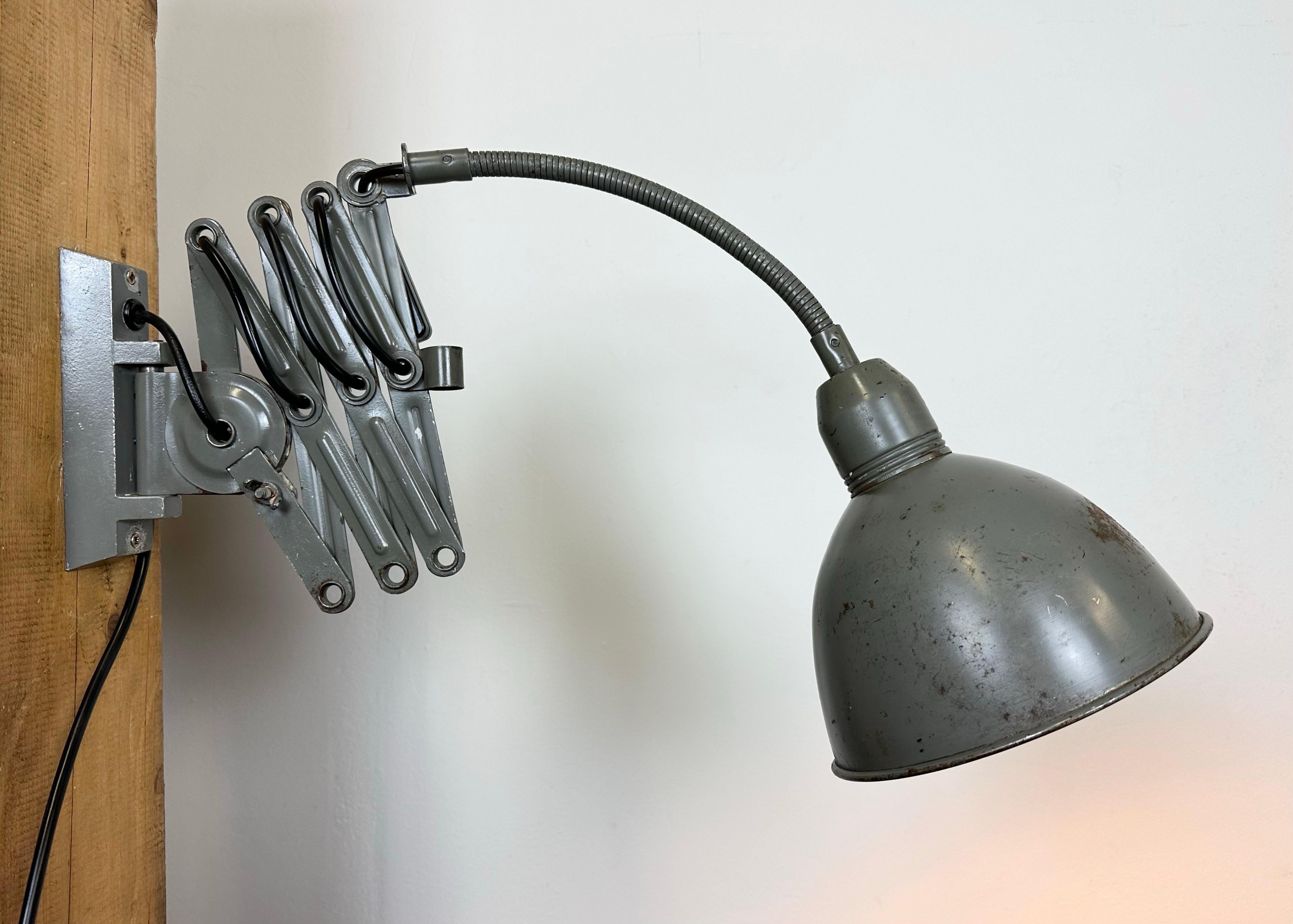 Grey Industrial Scissor Wall Lamp from Elektroinstala, 1960s 12