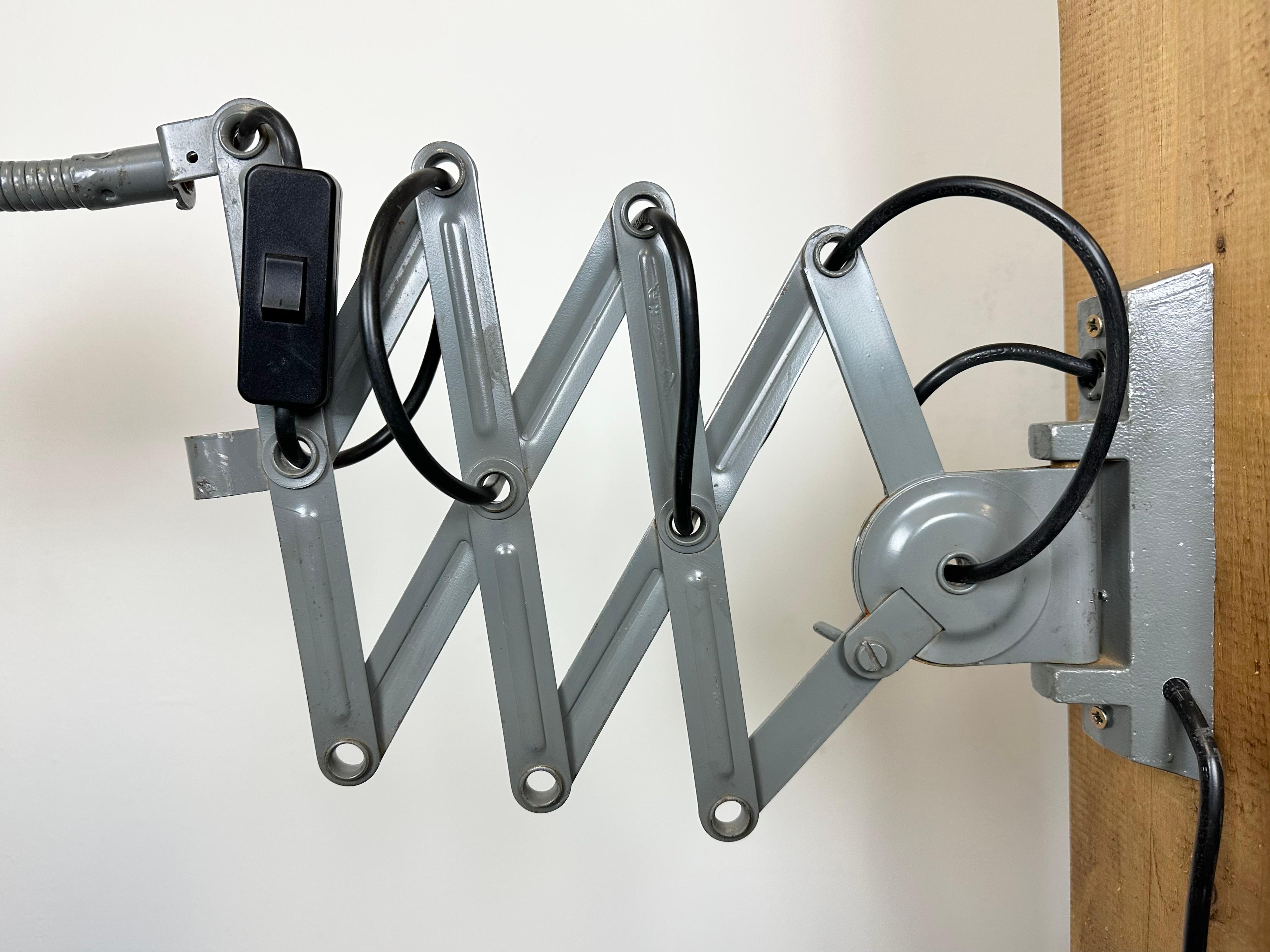 Grey Industrial Scissor Wall Lamp from Elektroinstala, 1960s In Good Condition For Sale In Kojetice, CZ