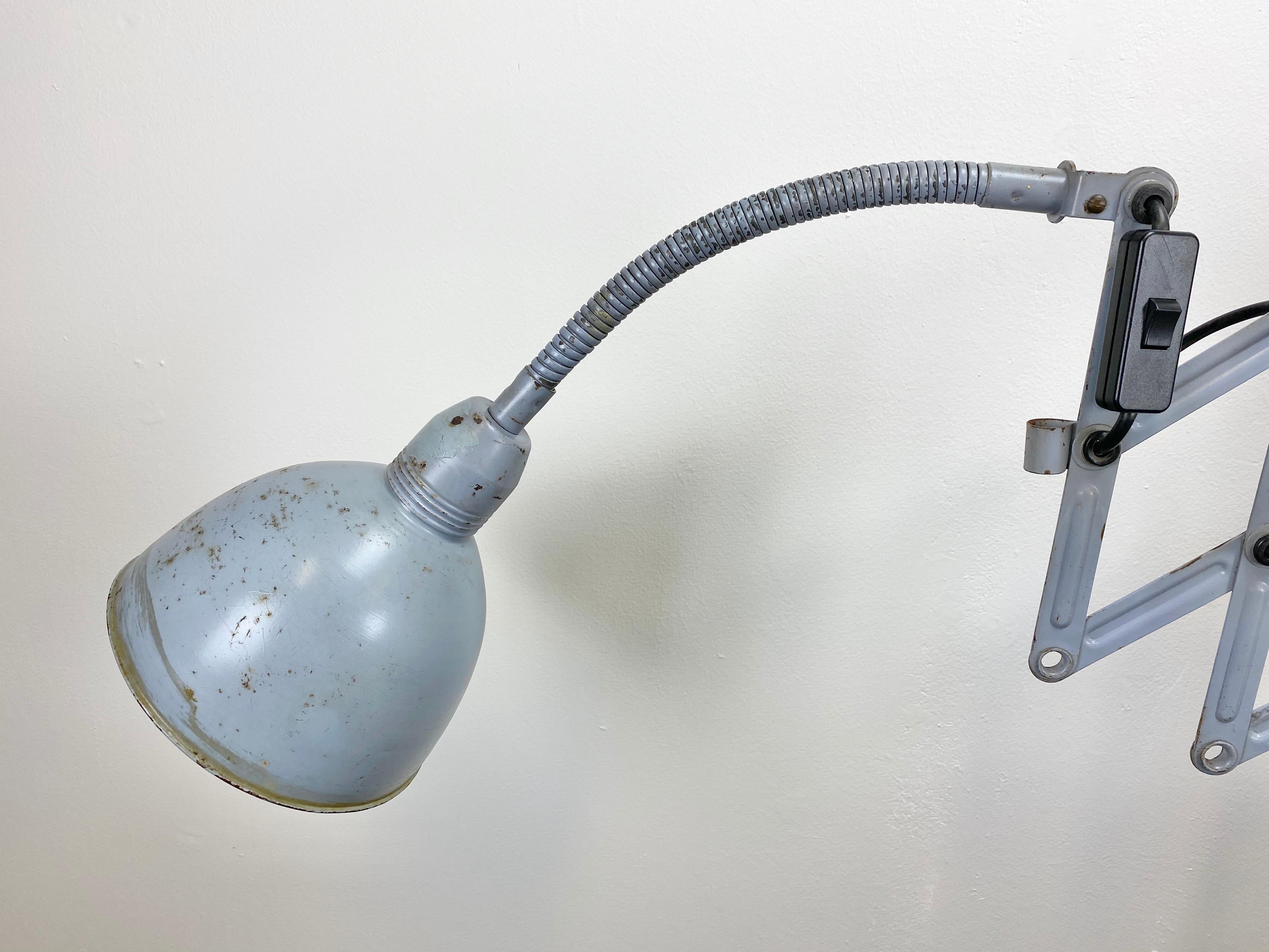 Grey Industrial Scissor Wall Lamp from Elektroinstala, 1960s In Good Condition In Kojetice, CZ