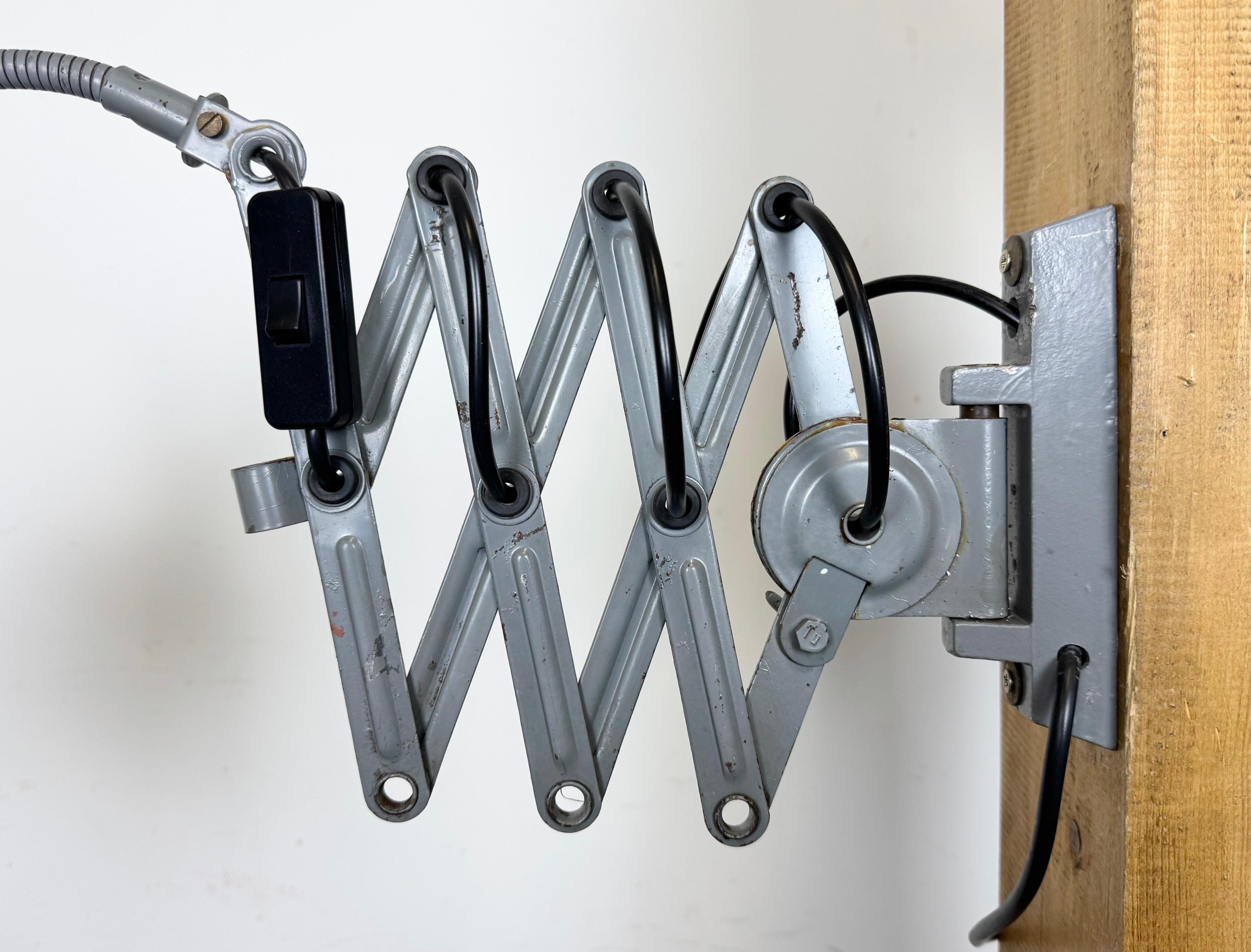20th Century Grey Industrial Scissor Wall Lamp from Elektroinstala, 1960s For Sale